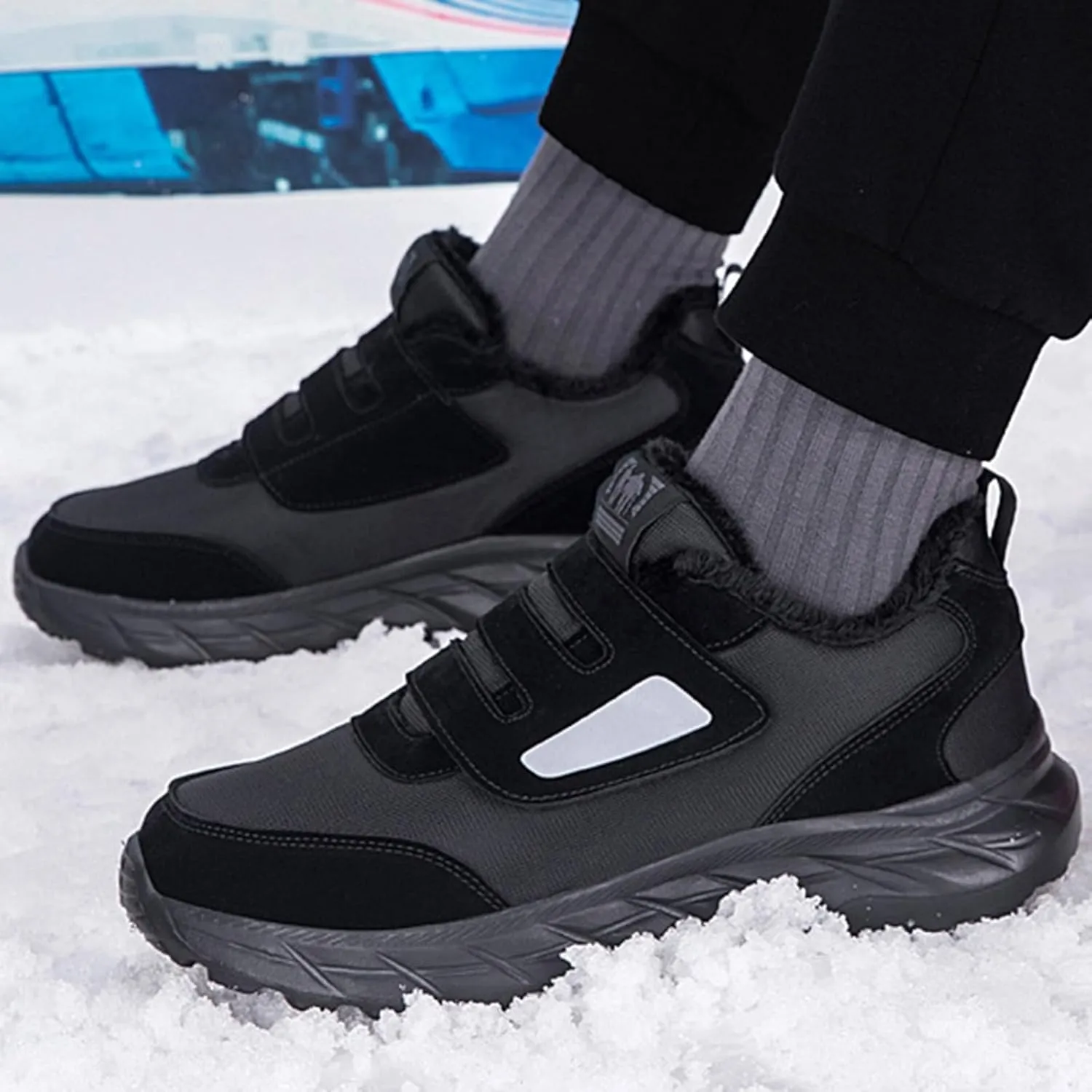 Men's Work Boots Wide Width Hiking Sneakers Warm Fur Lined Women's Working Shoes Nonslip Lightweight Outdoor Botas Mid Ankle Work Casual Hike Grounded Footwear