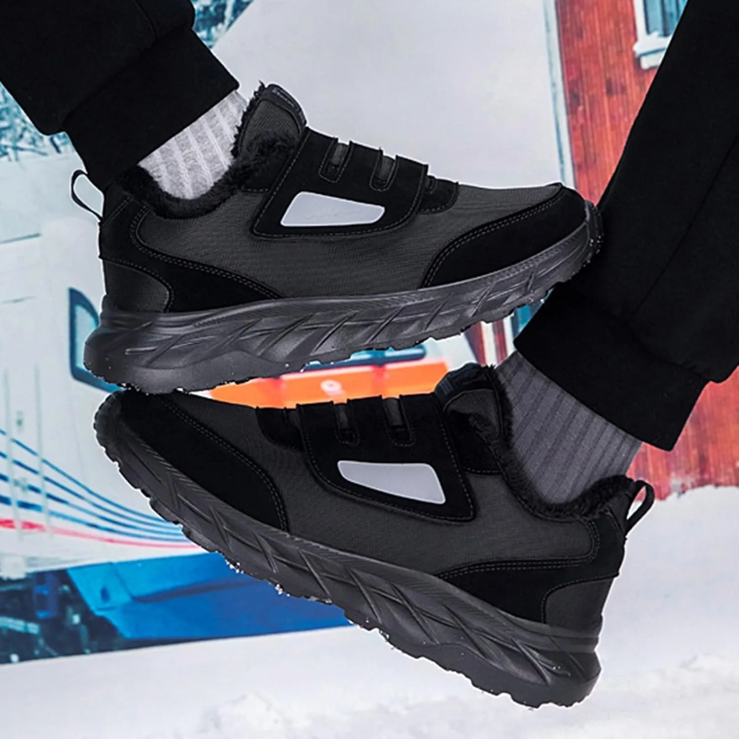 Men's Work Boots Wide Width Hiking Sneakers Warm Fur Lined Women's Working Shoes Nonslip Lightweight Outdoor Botas Mid Ankle Work Casual Hike Grounded Footwear