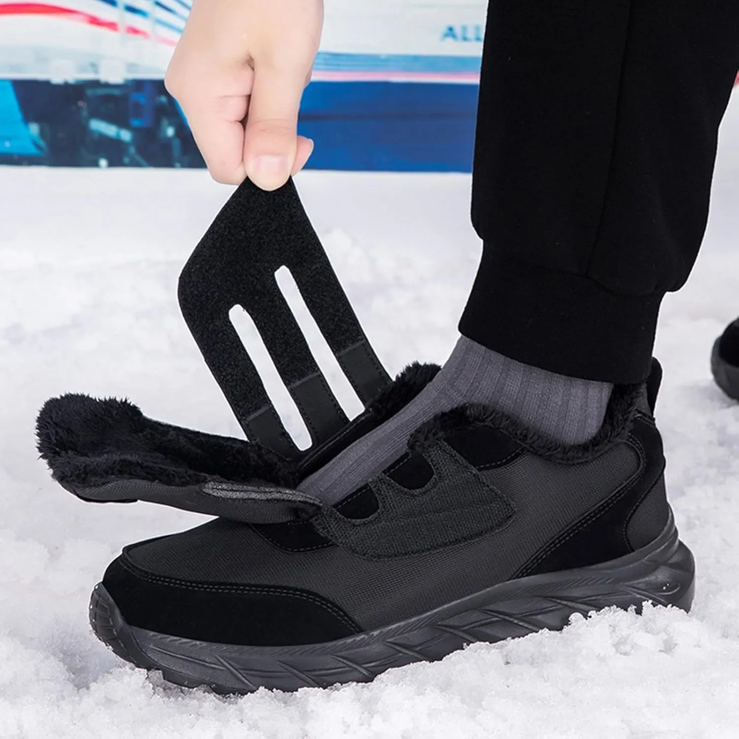Men's Work Boots Wide Width Hiking Sneakers Warm Fur Lined Women's Working Shoes Nonslip Lightweight Outdoor Botas Mid Ankle Work Casual Hike Grounded Footwear