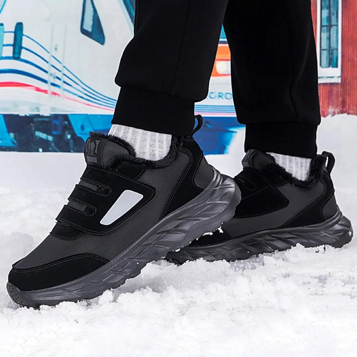 Men's Work Boots Wide Width Hiking Sneakers Warm Fur Lined Women's Working Shoes Nonslip Lightweight Outdoor Botas Mid Ankle Work Casual Hike Grounded Footwear