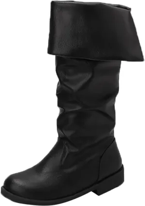 Mid CalfBoots for Women Low Heel,Stylish Flanging Renaissance Shoes GothicFaux Leather Boots Pull On Pirate Boots
