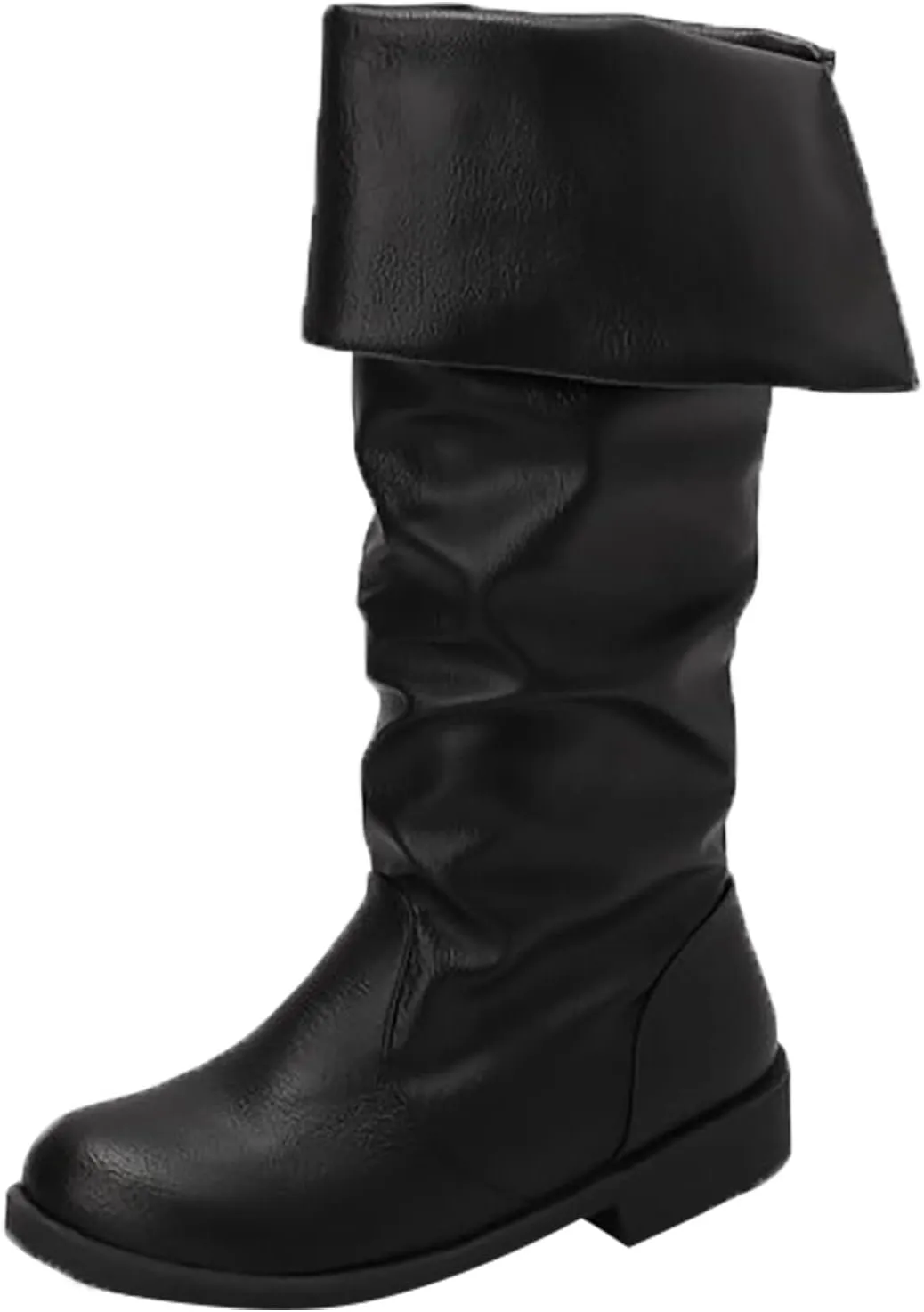 Mid CalfBoots for Women Low Heel,Stylish Flanging Renaissance Shoes GothicFaux Leather Boots Pull On Pirate Boots