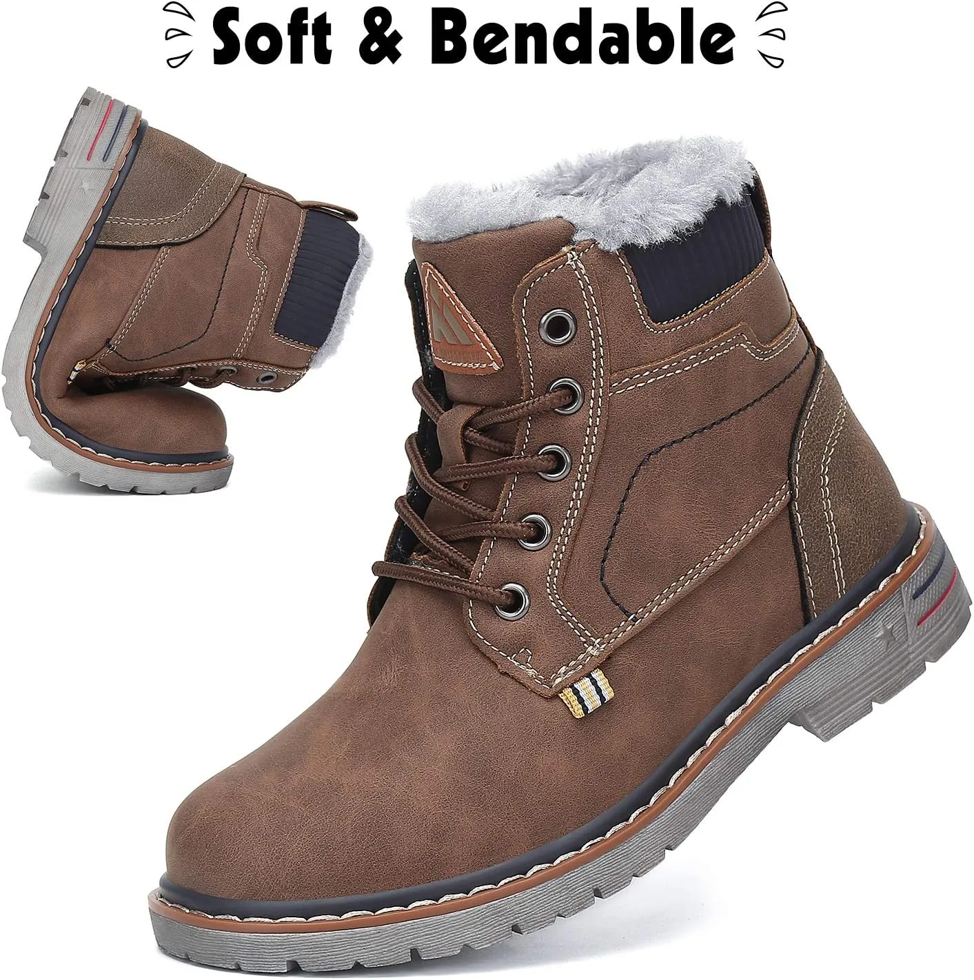 Mishansha Boy's Girl's Winter Snow Boots Waterproof Kids Hiking Boots Cold Weather Outdoor Fur Lined Warm Walking Boot Shoes