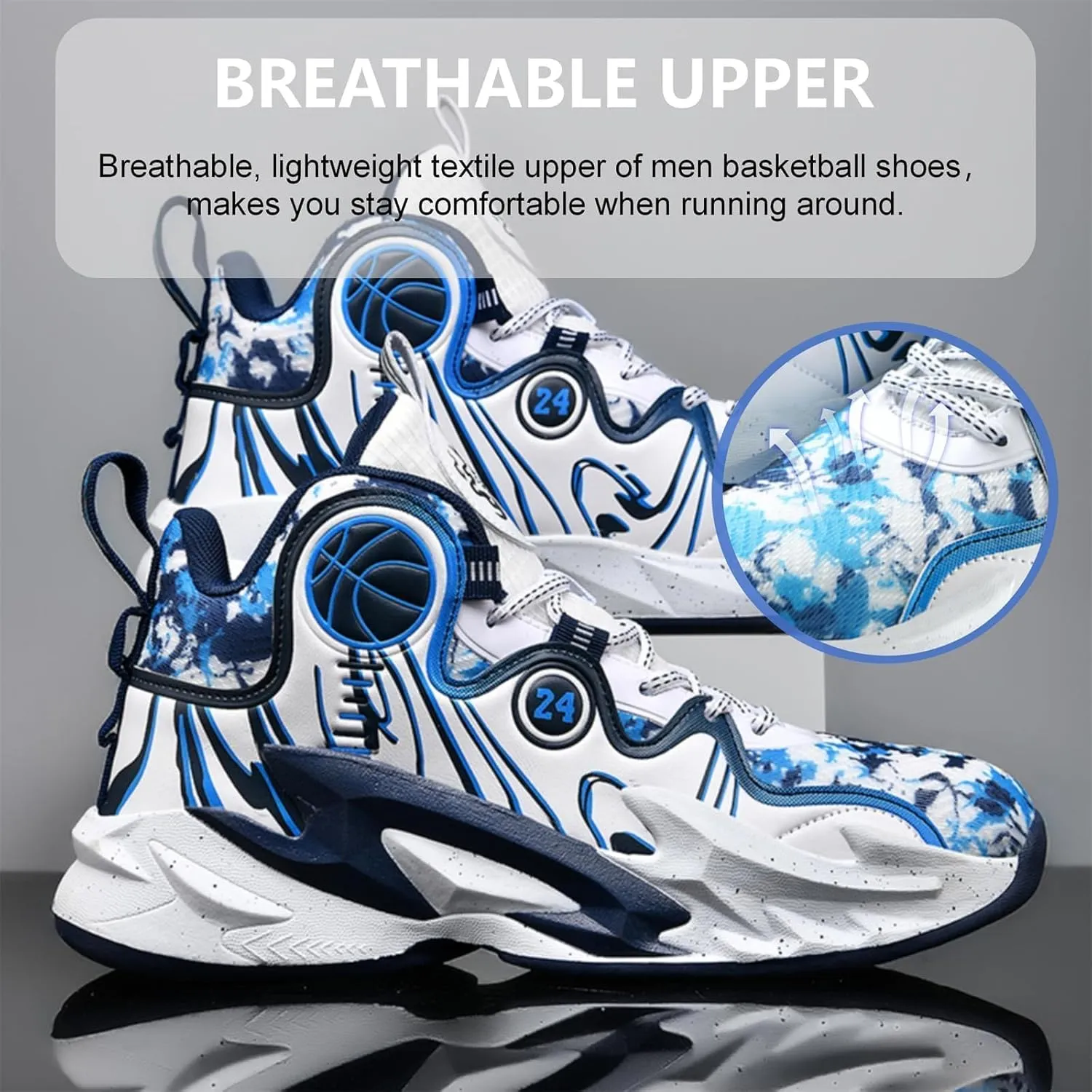 Moodeng Men's Basketball Shoes Anti-Slip Breathable Running Shoes Fahsion Sneakers Lightweight Outdoor Gym Shoes