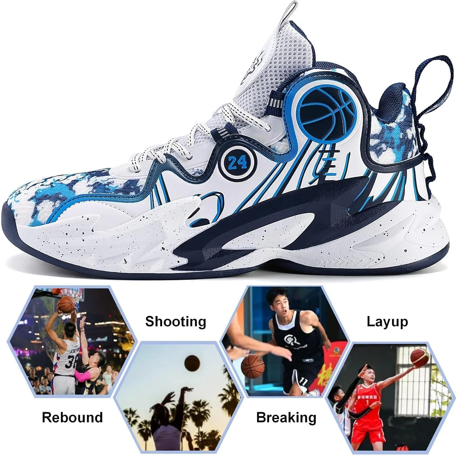 Moodeng Men's Basketball Shoes Anti-Slip Breathable Running Shoes Fahsion Sneakers Lightweight Outdoor Gym Shoes