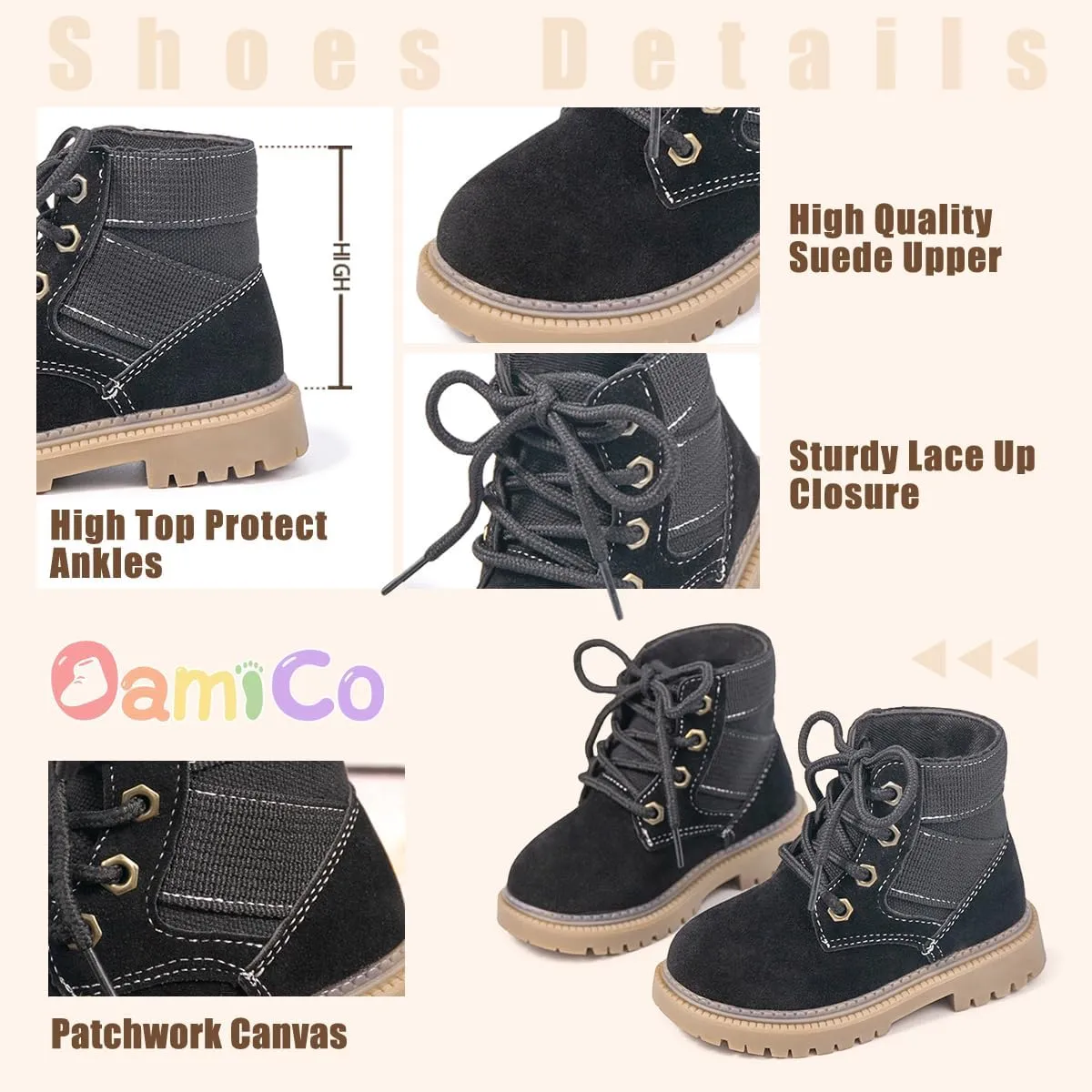 Oamico Toddler Boys Girls Hiking Boots Little Kid Work Boots Outdoor Non Slip Lace Up Winter Snow Ankle Boots