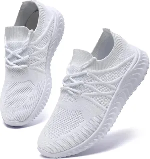 Oltyutc Women Running Tennis Shoes Lightweight Walking Shoes Breathable Mesh Gym Workout Sneakers White 6.5