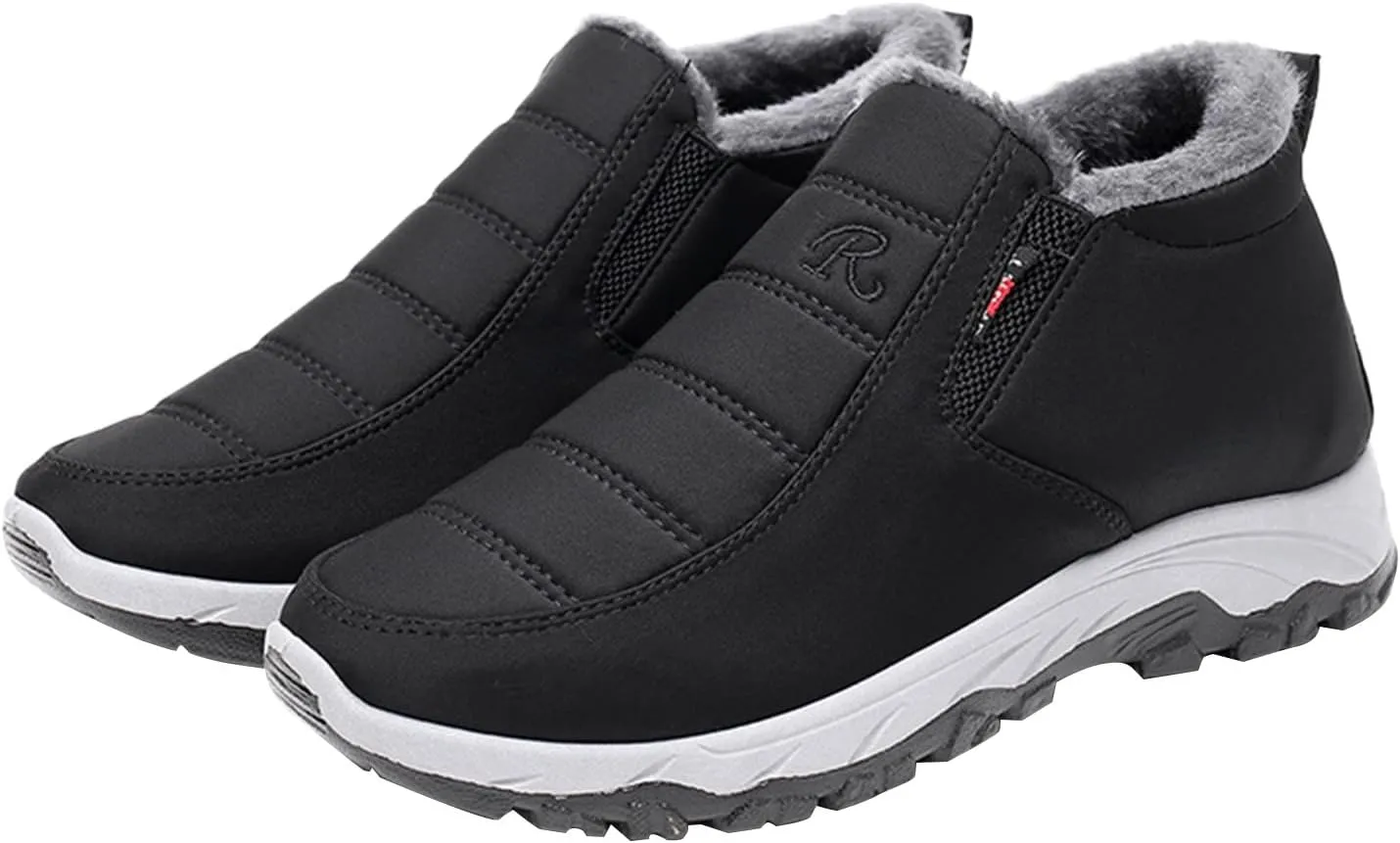 peqiut Womens Snow Boots Winter Snow Shoes Fuzzy Side Zipper Winter Ankle Boots Lightweight Outdoor Booties Comfort