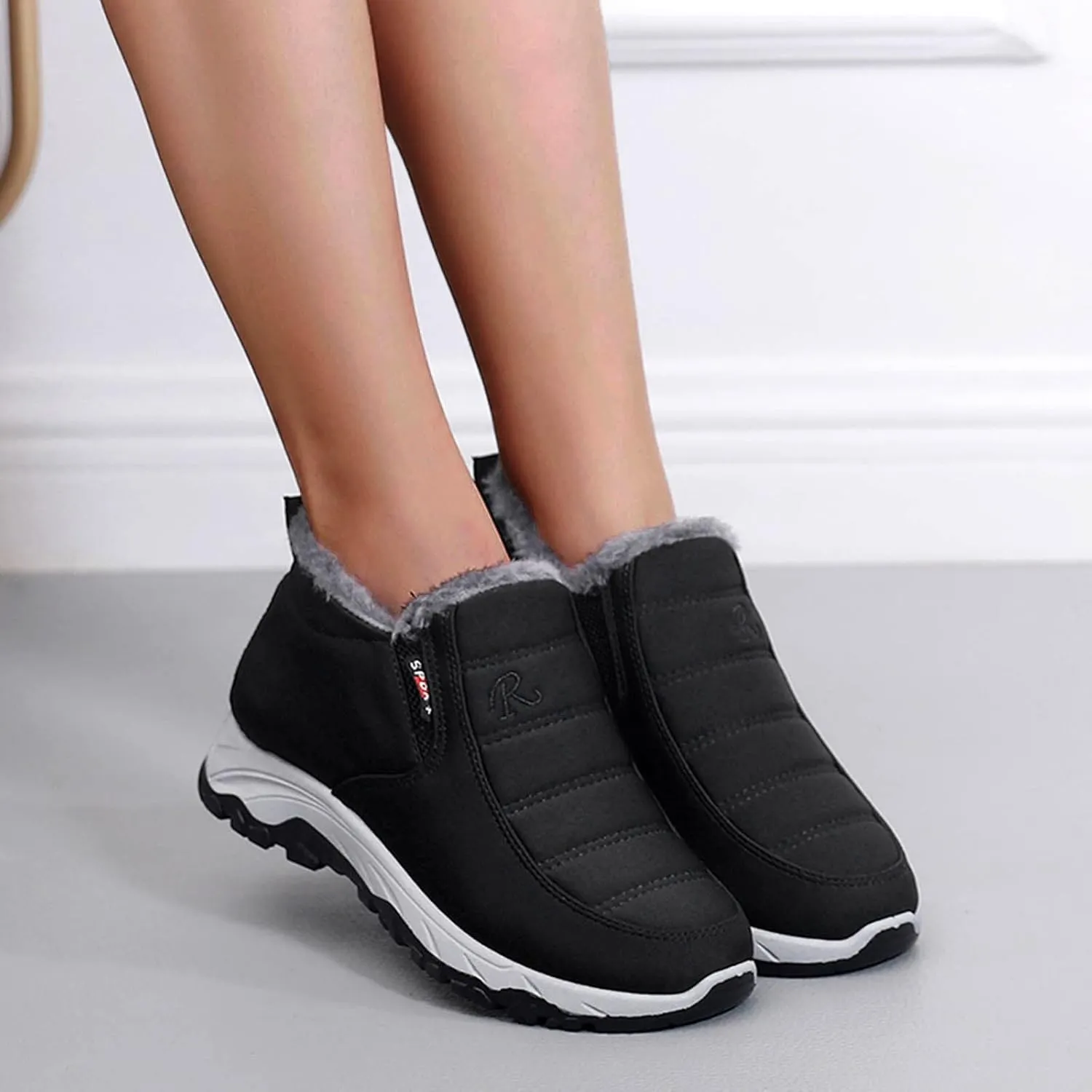 peqiut Womens Snow Boots Winter Snow Shoes Fuzzy Side Zipper Winter Ankle Boots Lightweight Outdoor Booties Comfort