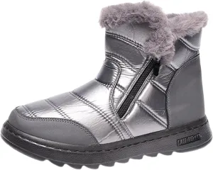 peqiut Womens Snow Boots Winter Snow Shoes Lightweight Winter Ankle Boots Flat Zipper Short Outdoor Booties (8.5)