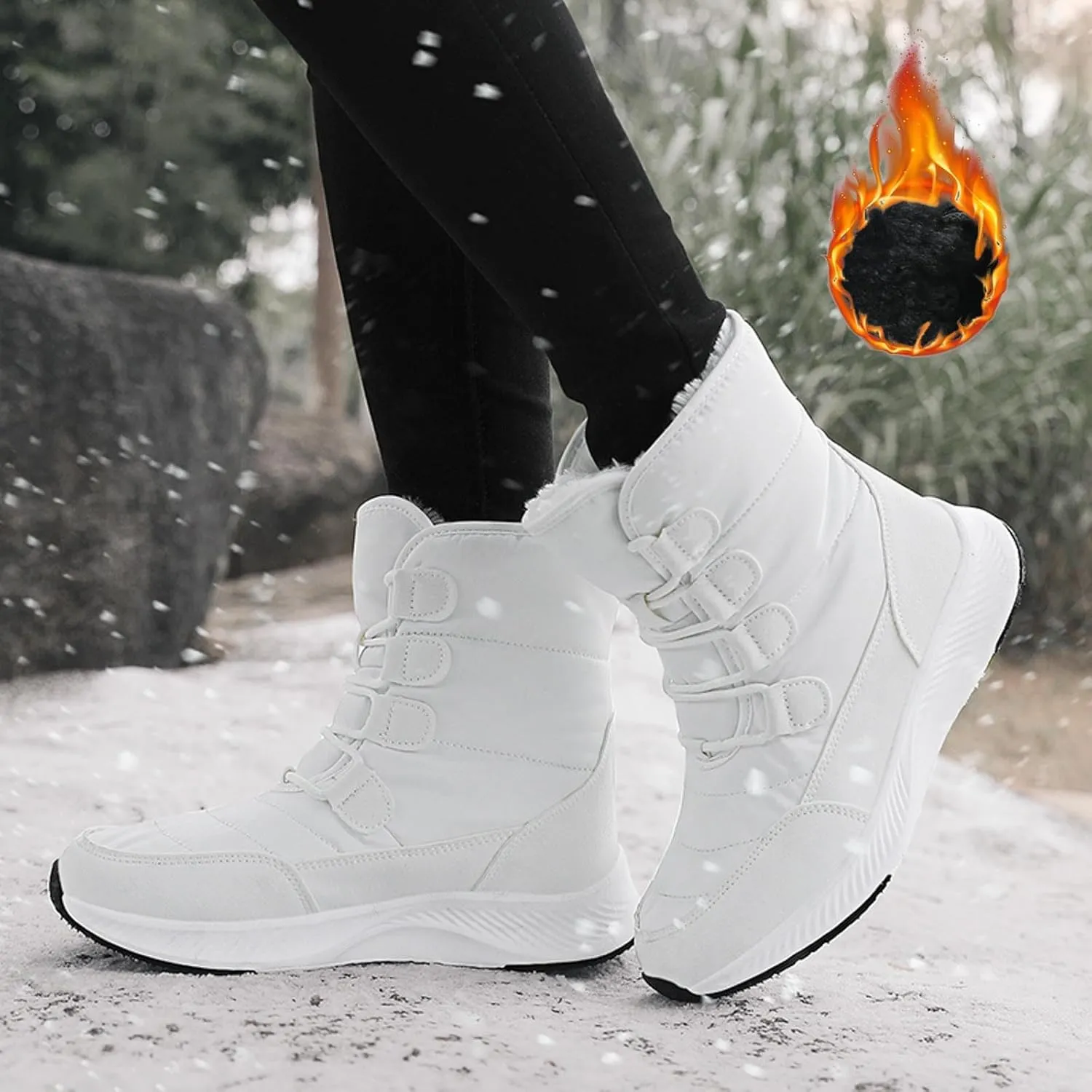 peqiut Womens Snow Boots Winter Snow Shoes Round Toe Solid Color Winter Ankle Boots Non Slip Outdoor Booties Comfort