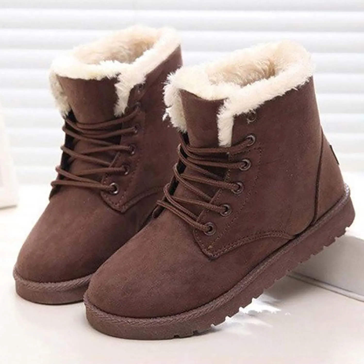 peqiut Womens Snow Boots Winter Snow Shoes Solid Color Wide Width Warm Winter Ankle Boots Lace Up Outdoor Booties Comfort