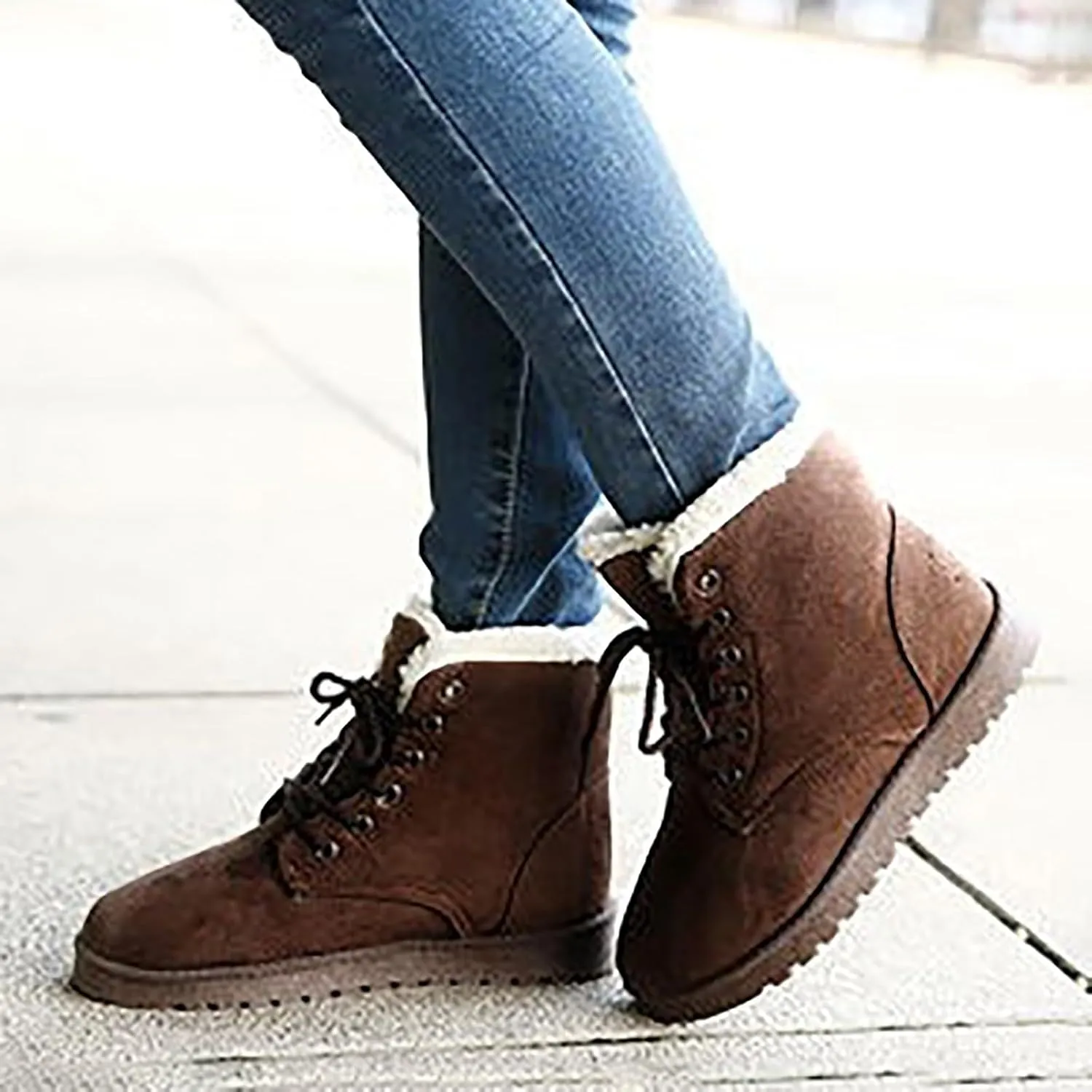 peqiut Womens Snow Boots Winter Snow Shoes Solid Color Wide Width Warm Winter Ankle Boots Lace Up Outdoor Booties Comfort