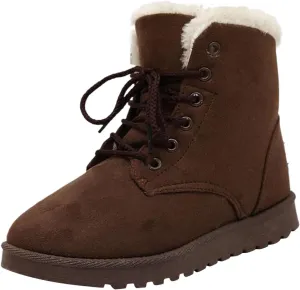 peqiut Womens Snow Boots Winter Snow Shoes Solid Color Wide Width Warm Winter Ankle Boots Lace Up Outdoor Booties Comfort