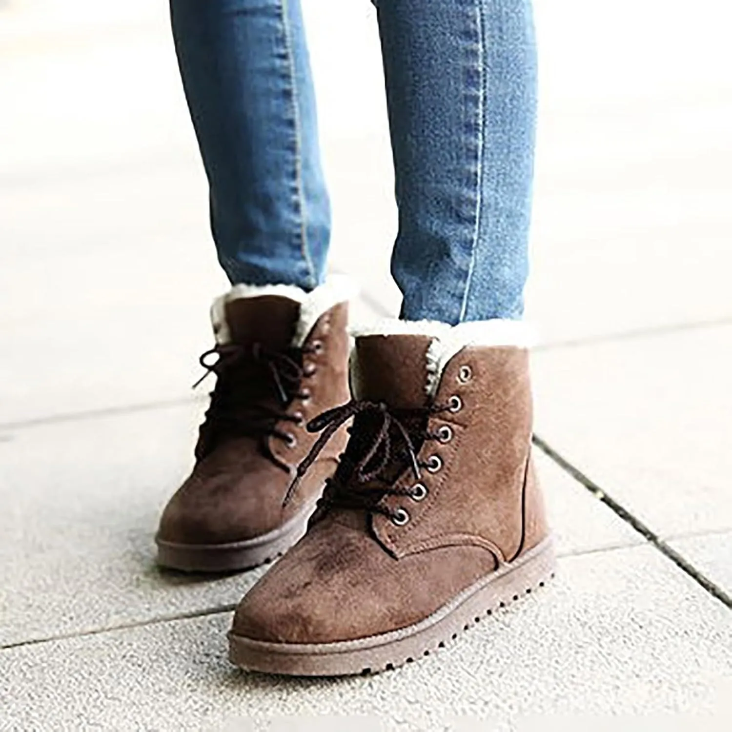 peqiut Womens Snow Boots Winter Snow Shoes Solid Color Wide Width Warm Winter Ankle Boots Lace Up Outdoor Booties Comfort