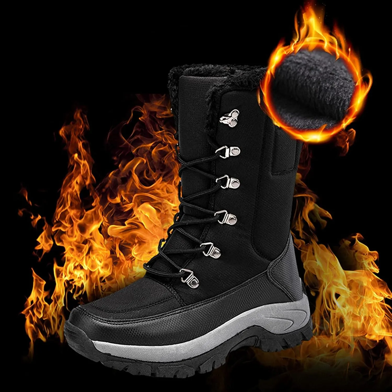 peqiut Womens Snow Boots Winter Snow Shoes Solid Round Toe Warm Winter Ankle Boots Non Slip Lace Up Outdoor Booties Comfort