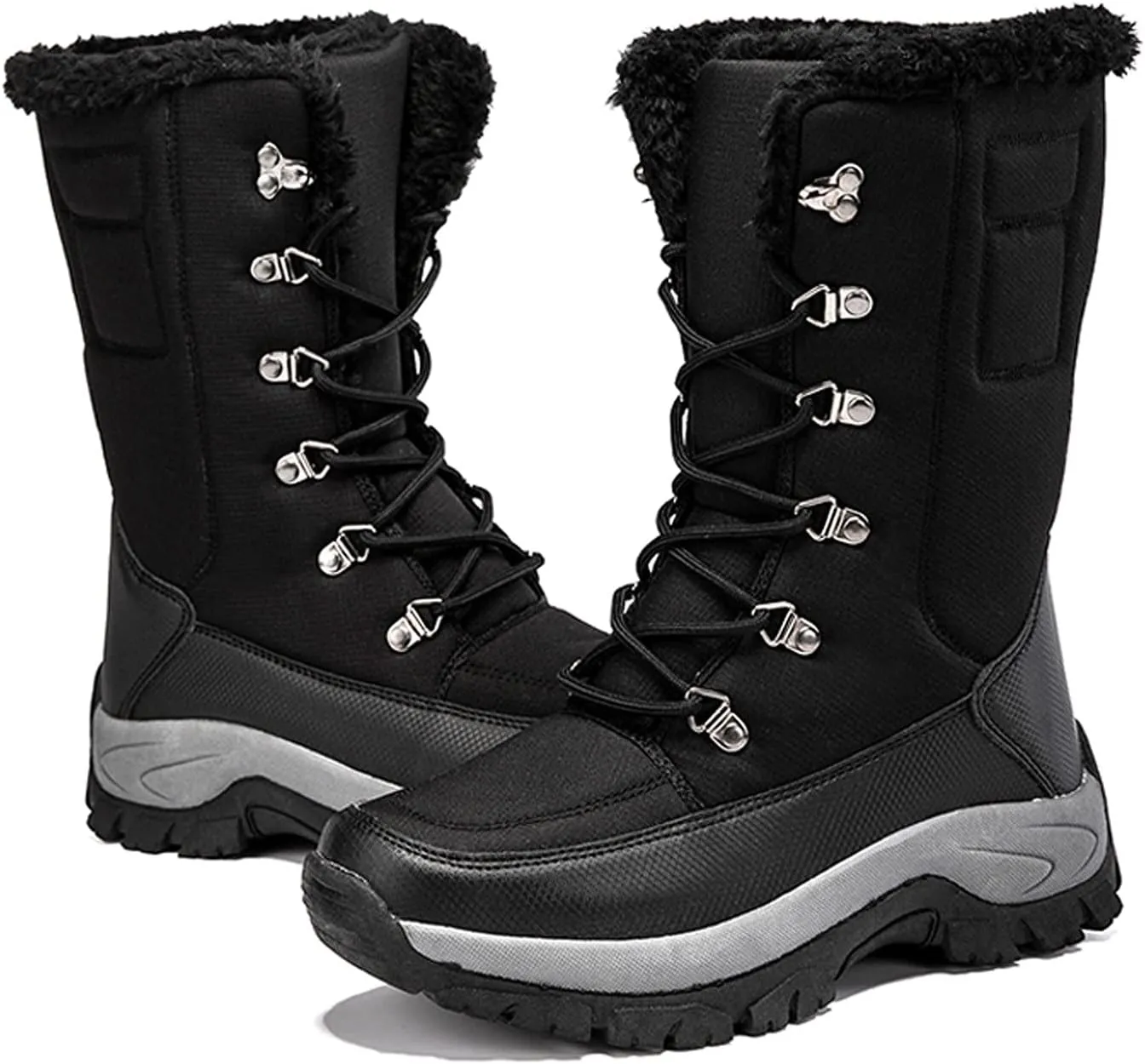 peqiut Womens Snow Boots Winter Snow Shoes Solid Round Toe Warm Winter Ankle Boots Non Slip Lace Up Outdoor Booties Comfort