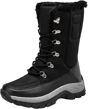 peqiut Womens Snow Boots Winter Snow Shoes Solid Round Toe Warm Winter Ankle Boots Non Slip Lace Up Outdoor Booties Comfort