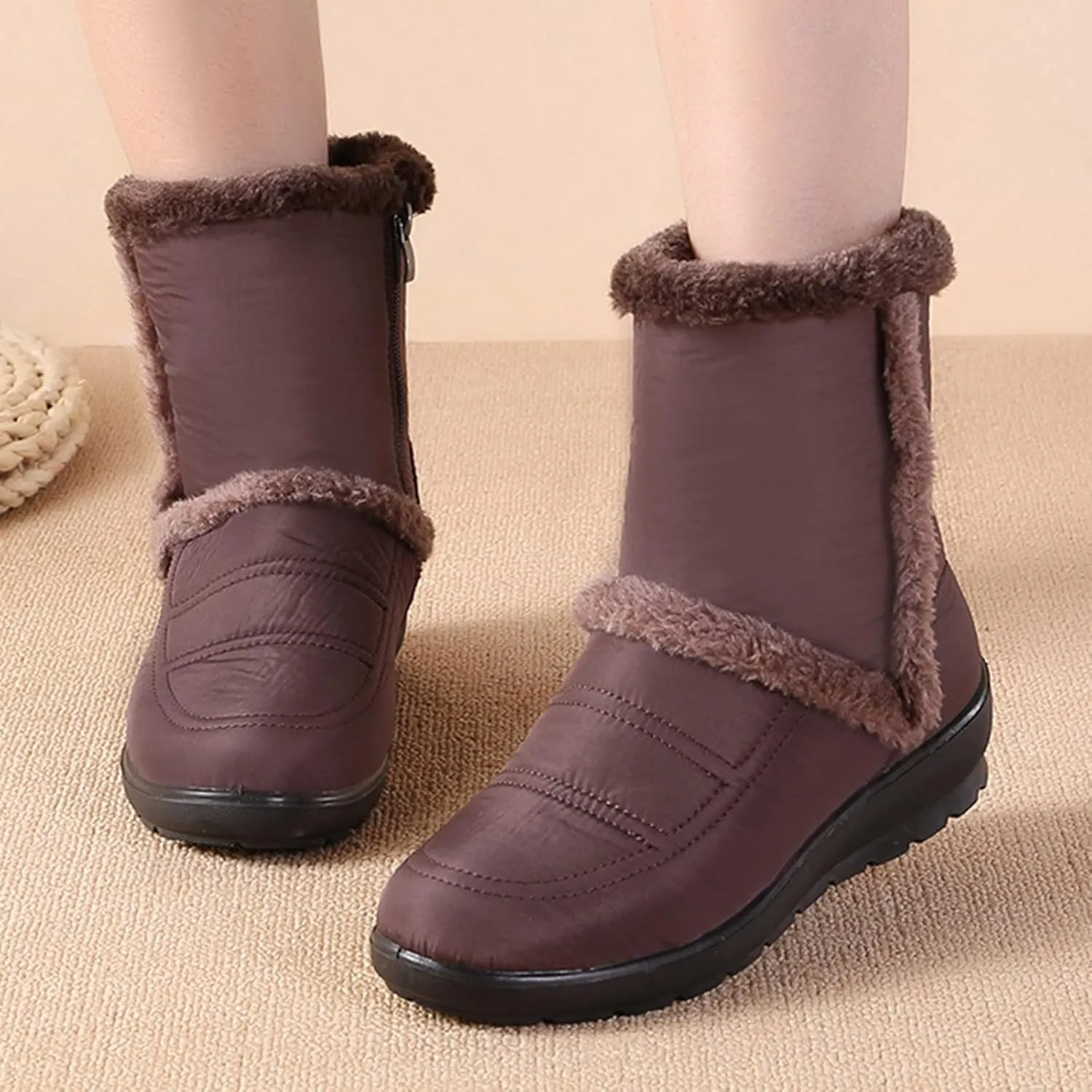 peqiut Womens Snow Boots Winter Snow Shoes Thickened Winter Ankle Boots Fashion Slip On Short Outdoor Booties Comfort