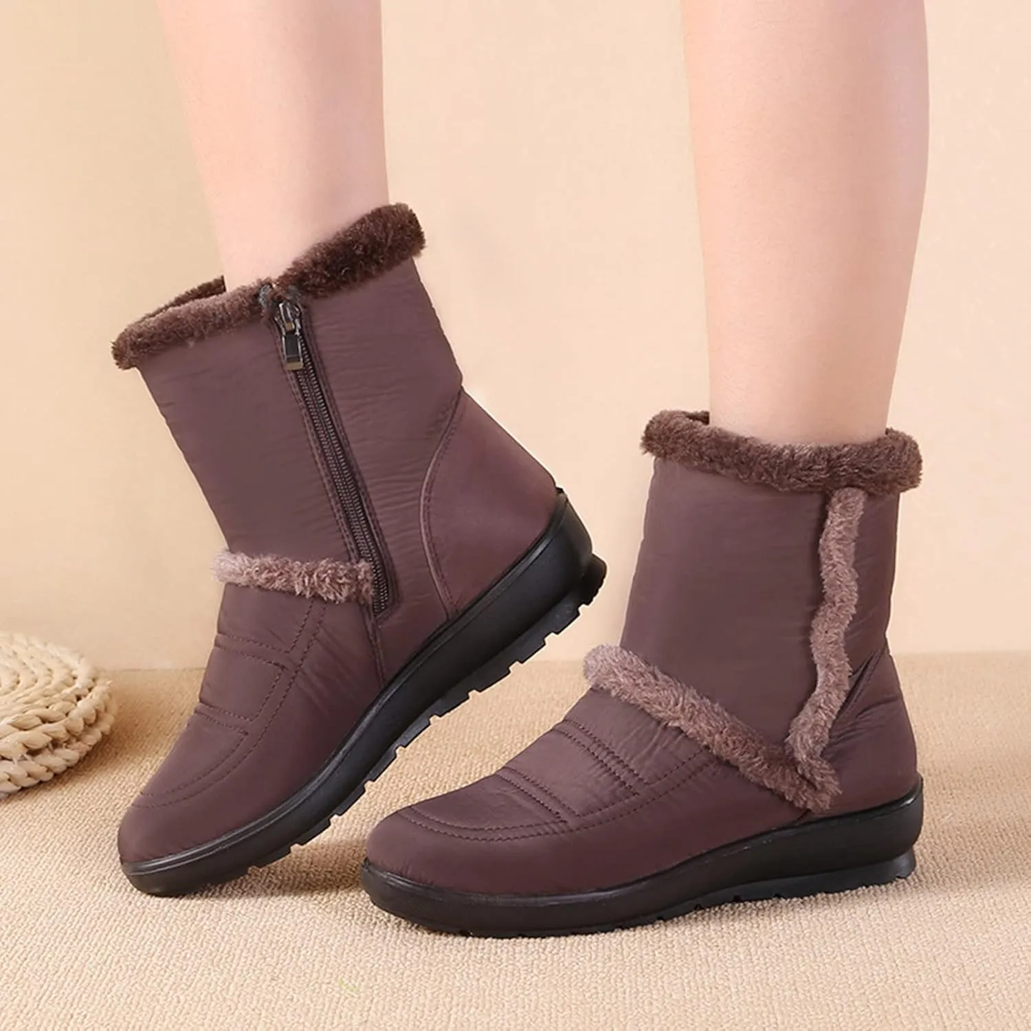peqiut Womens Snow Boots Winter Snow Shoes Thickened Winter Ankle Boots Fashion Slip On Short Outdoor Booties Comfort