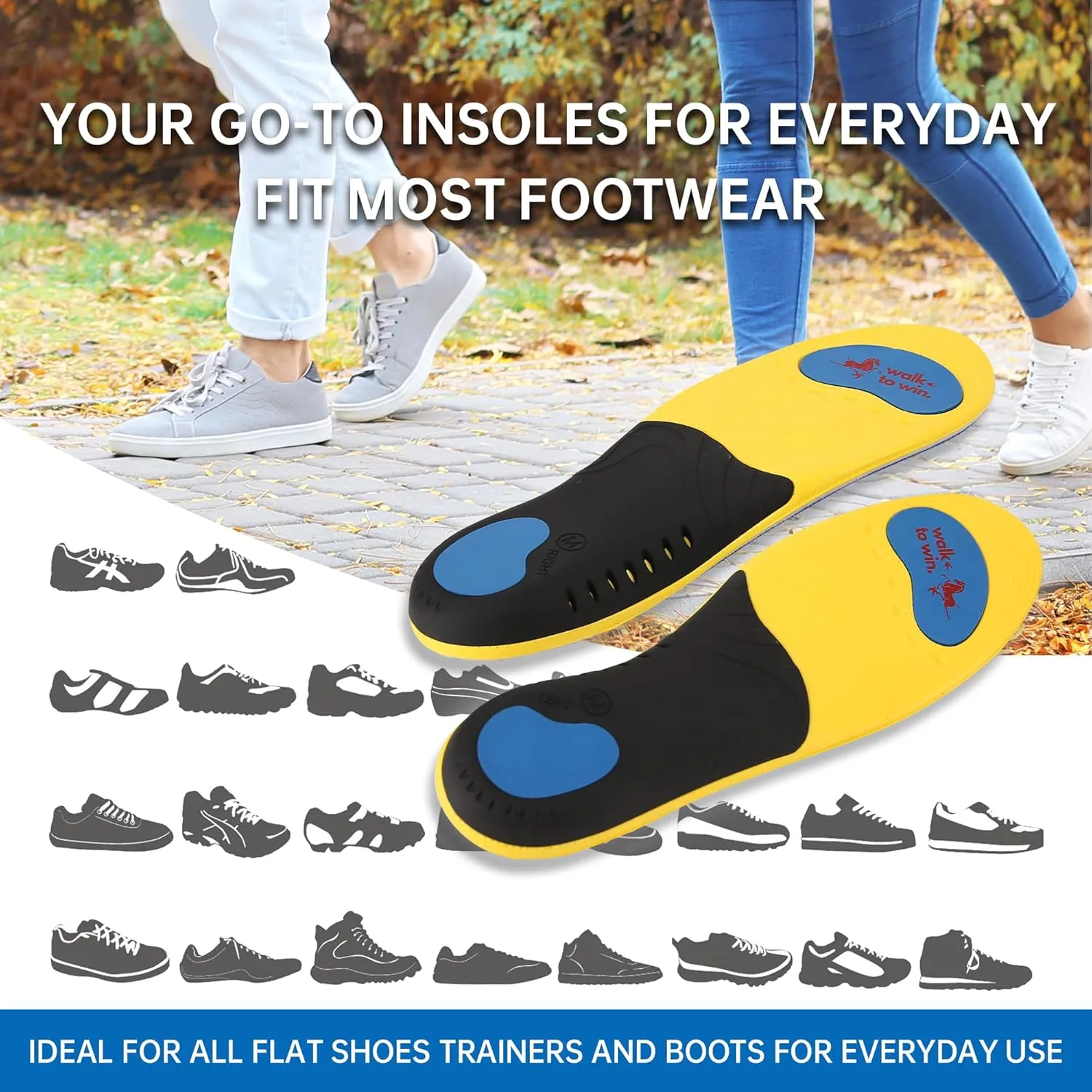 Plantar Fasciitis Insoles with High Arch Support, Shock-Absorbing, No Trimming Needed, Stability for Flat Feet and 250  Lbs Men's 14-14 1/2 Blue