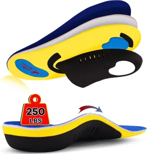Plantar Fasciitis Insoles with High Arch Support, Shock-Absorbing, No Trimming Needed, Stability for Flat Feet and 250  Lbs Men's 14-14 1/2 Blue