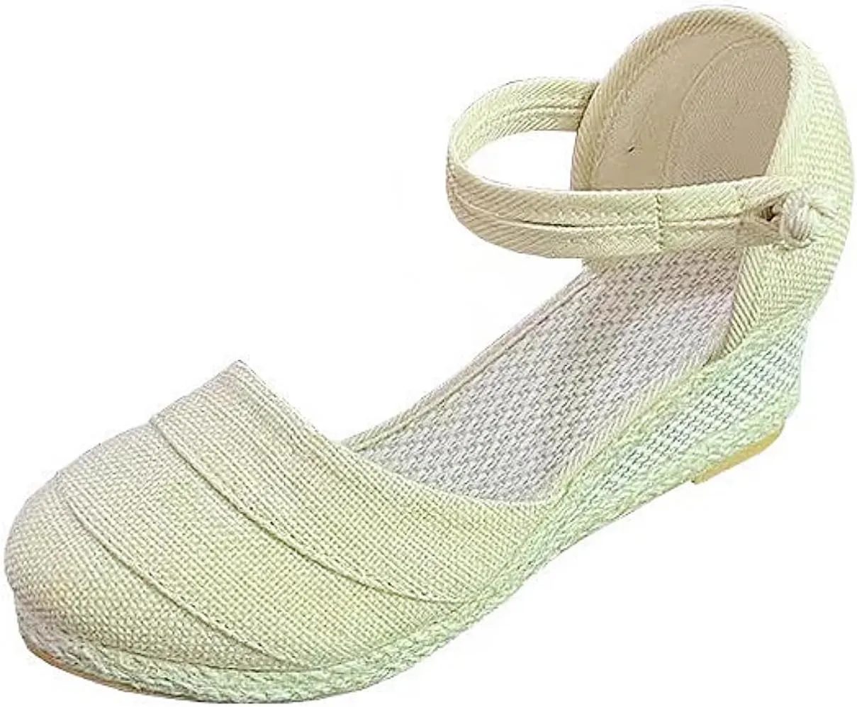 Platform Espadrilles for Women,Closed Toe Sandals Women Dressy,Women's Ankle Strap Closed Toe Espadrille Wedge Heels Sandals