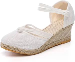 Platform Espadrilles for Women,Closed Toe Sandals Women Dressy,Women's Ankle Strap Closed Toe Espadrille Wedge Heels Sandals