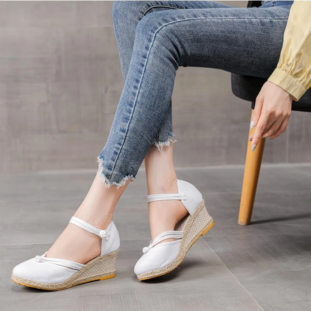 Platform Espadrilles for Women,Closed Toe Sandals Women Dressy,Women's Ankle Strap Closed Toe Espadrille Wedge Heels Sandals