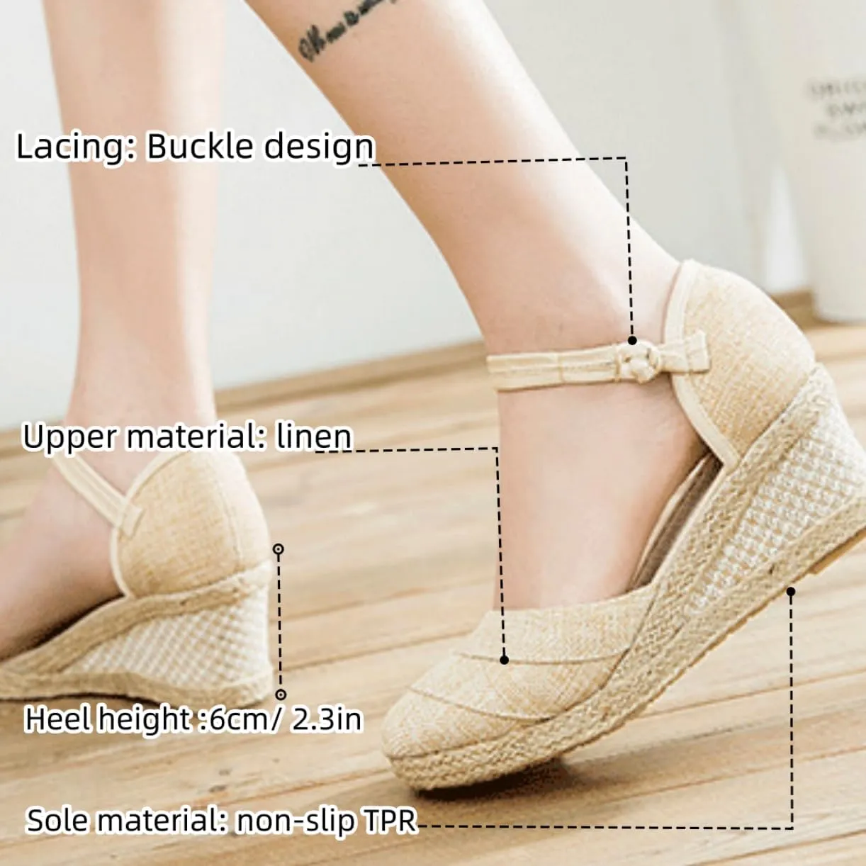 Platform Espadrilles for Women,Closed Toe Sandals Women Dressy,Women's Ankle Strap Closed Toe Espadrille Wedge Heels Sandals
