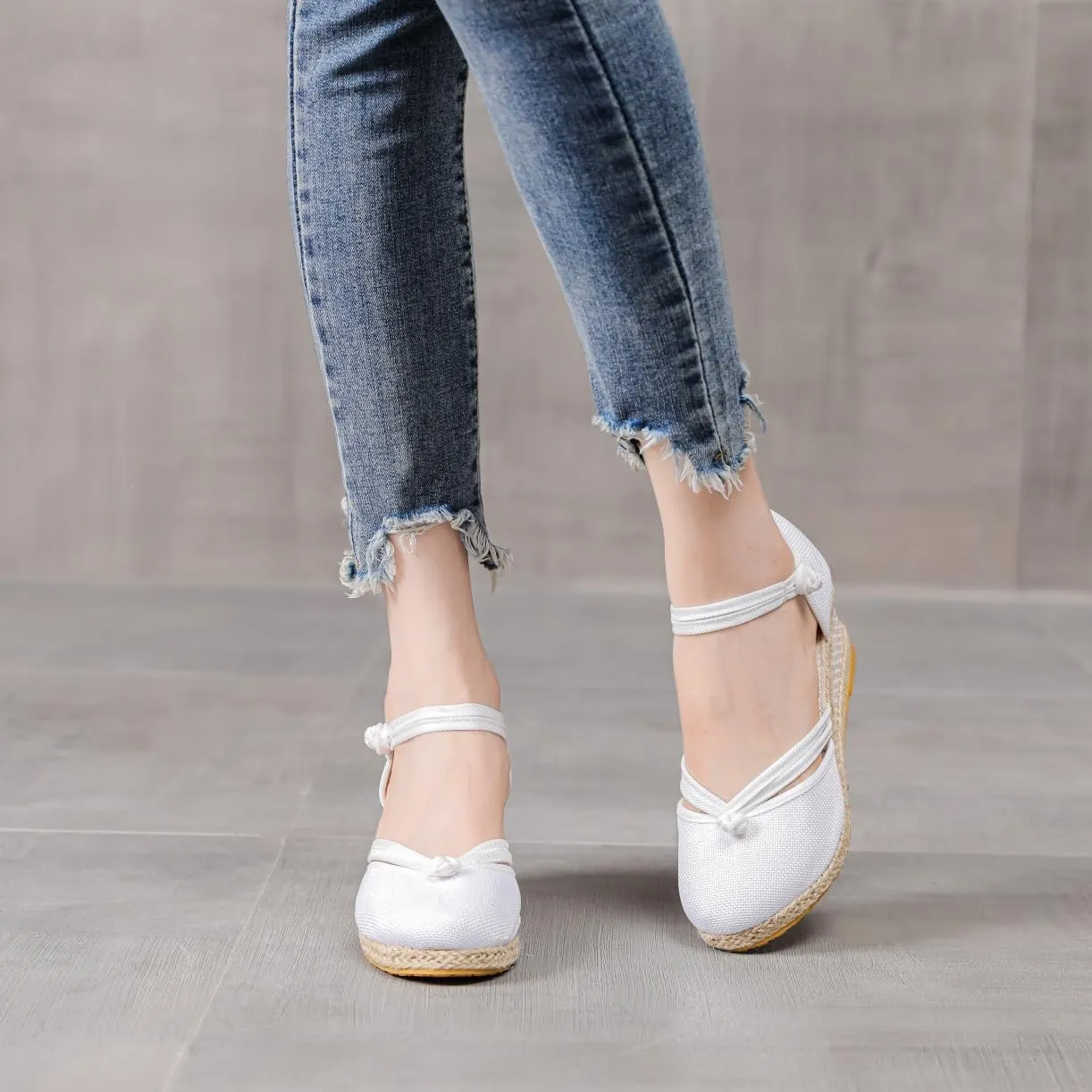 Platform Espadrilles for Women,Closed Toe Sandals Women Dressy,Women's Ankle Strap Closed Toe Espadrille Wedge Heels Sandals