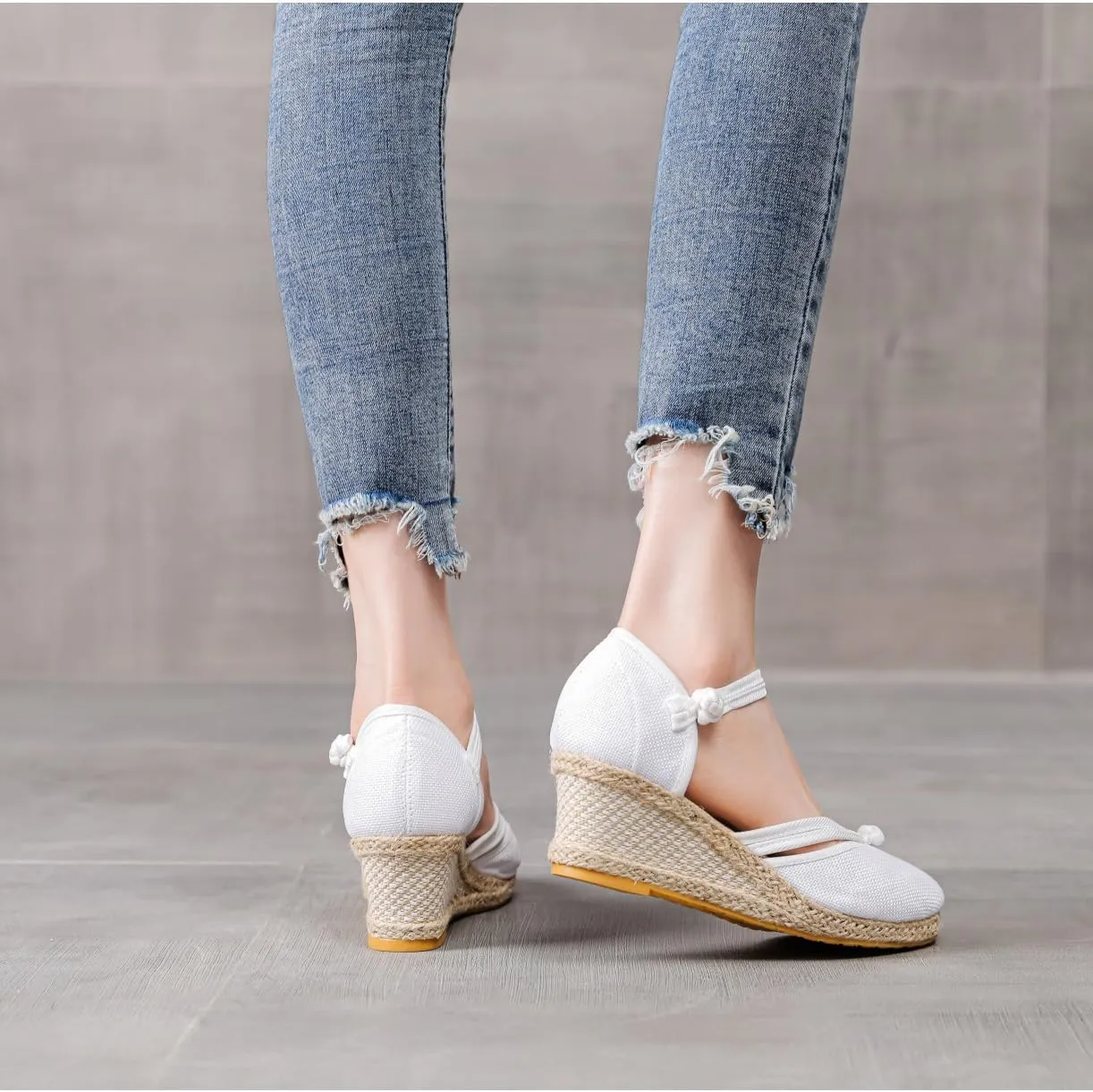 Platform Espadrilles for Women,Closed Toe Sandals Women Dressy,Women's Ankle Strap Closed Toe Espadrille Wedge Heels Sandals