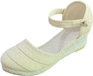 Platform Espadrilles for Women,Closed Toe Sandals Women Dressy,Women's Ankle Strap Closed Toe Espadrille Wedge Heels Sandals