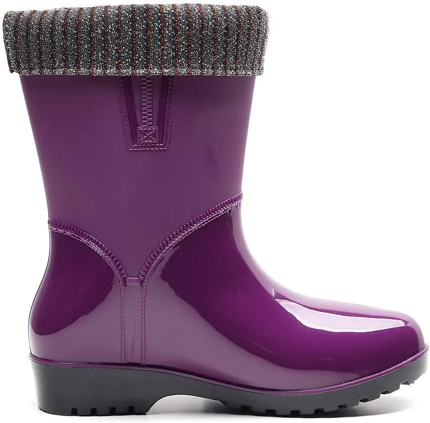 Punk Style Mid Warm Snow Boots Women's Rain Boots Outdoor Water Shoes Short Fuzzy Rain Boots