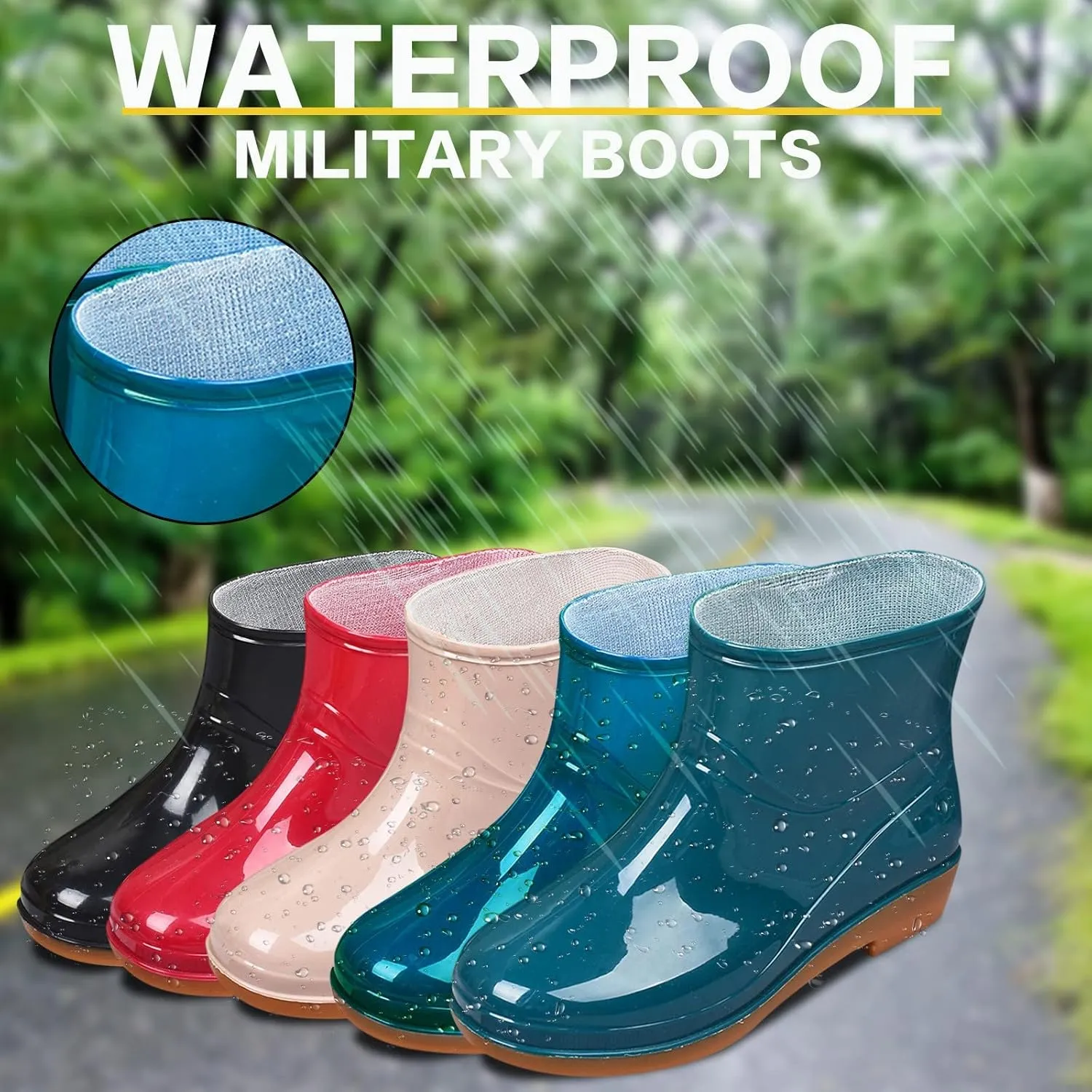 Rain Boots Women Women's Ankle Rain Boots Waterproof Garden Shoes Outdoor Anti-Slipping Work Boot Rain Shoes