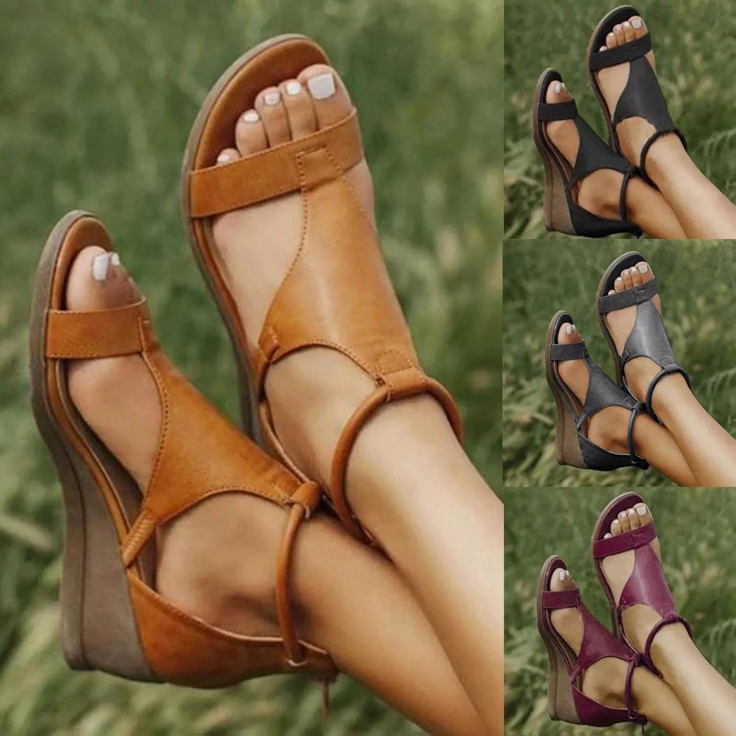 Rvidbe Platform Sandals for Women Sexy Women's Peep Toe Platform Sandals Summer Casual Ankle Buckle Wedge Sandals Shoes
