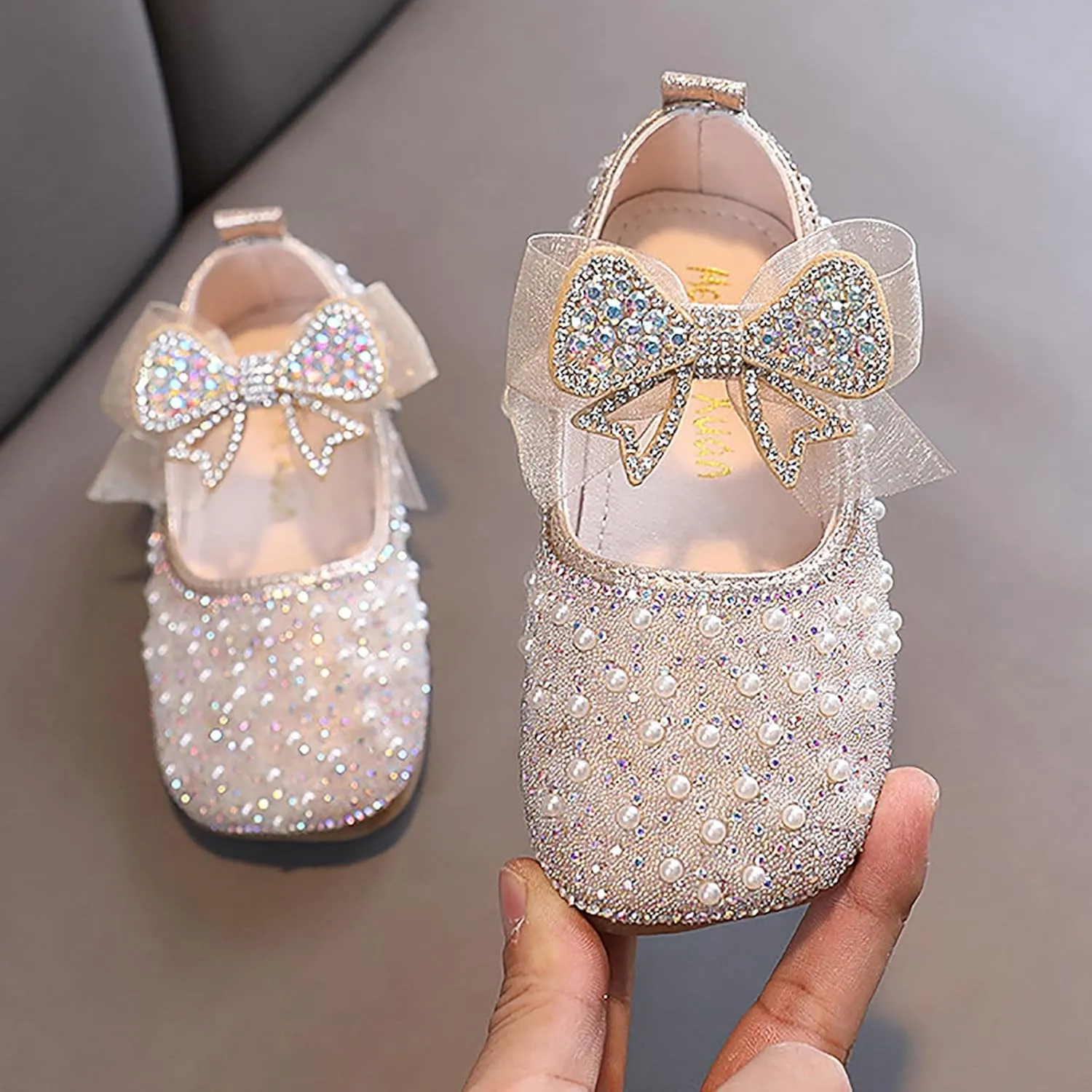 Sandals for Girls, 1-12 Years Girls Childrens Shoes Pearl Rhinestones Shining Kids Princess Shoes