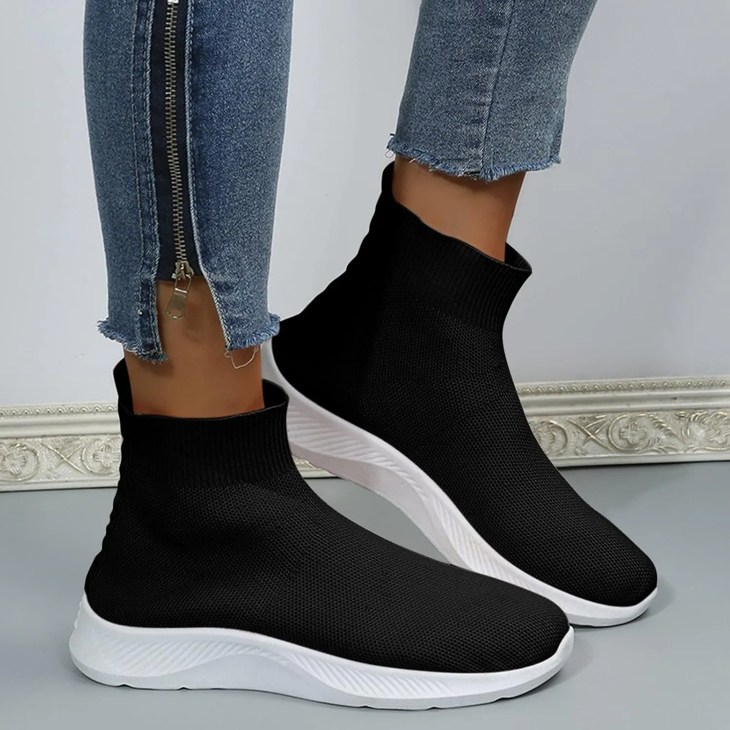 SBGMoSJ Sneakers for Women Wide Width 2023 Walking Sneakers for Women 2023 Wide Womens Black Athletic Shoes Size 8 Plantar Fasciitis Shoes Women Flats Women Walking Shoes 7.5 Wide