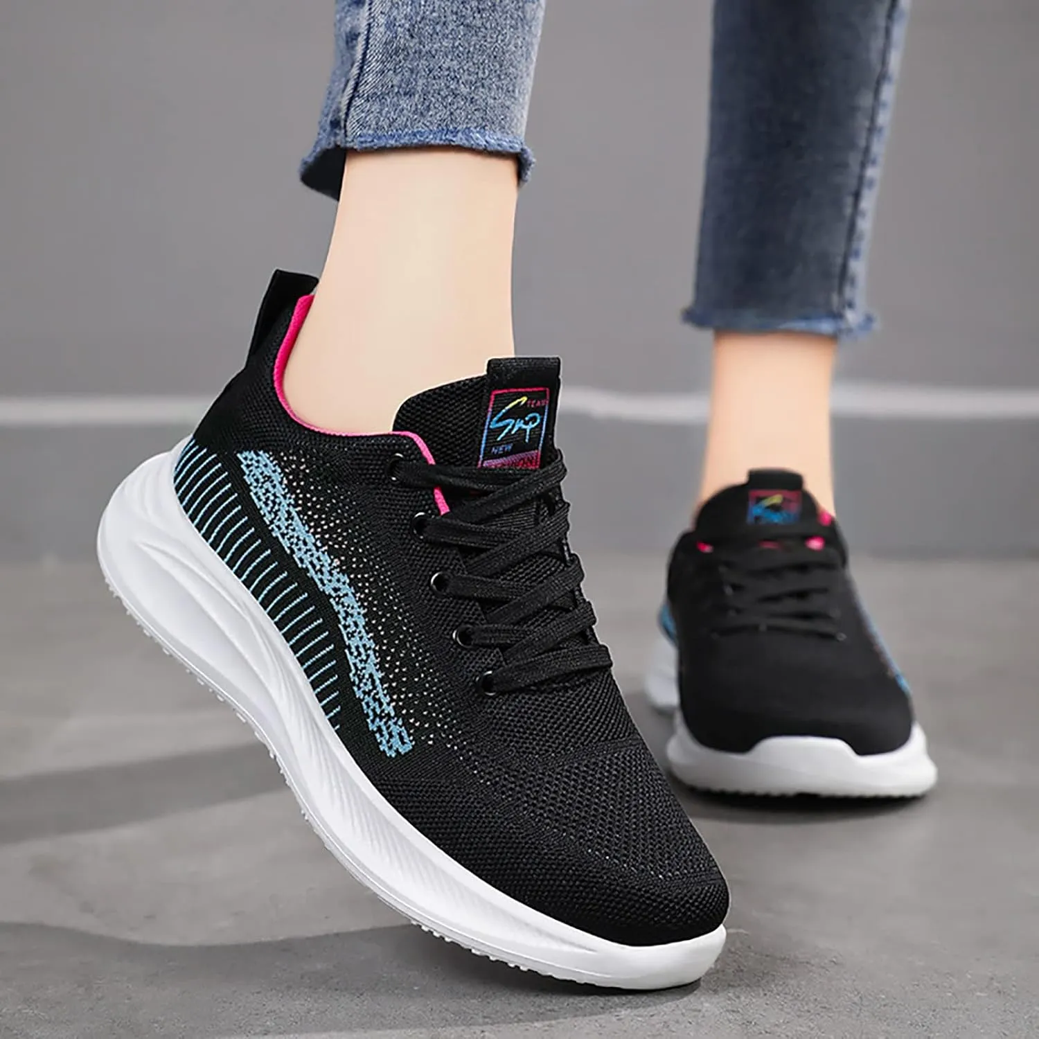 SBGMoSJ White Sneakers for Women Wide Toe Box Women's Slip On Tennis Shoes Size 8 Nurse Shoes for Women for Work Black Gym Shoes Women Comfy Open Toe Flats Shoes Women Dressy Cute