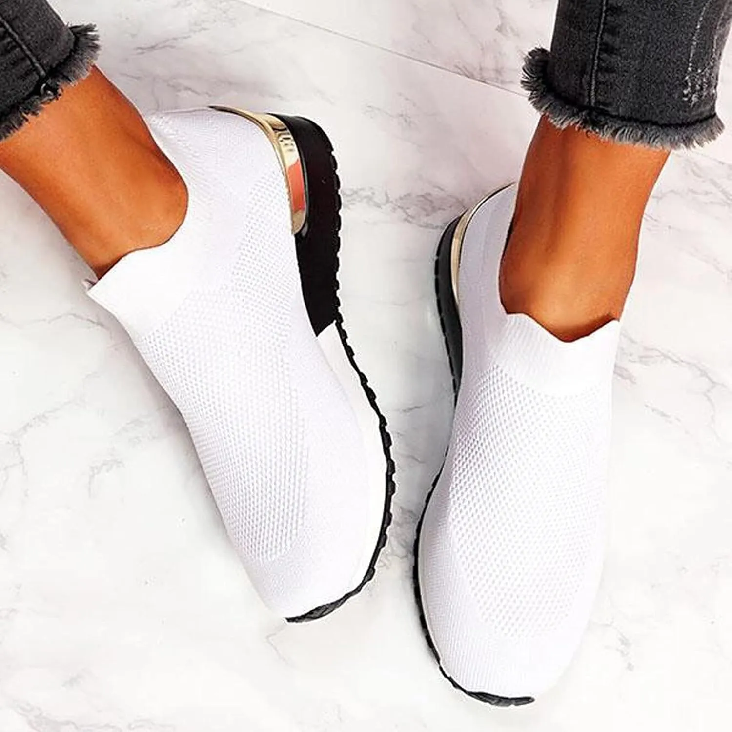 SBGMoSJ Womens Walking Shoes Slip On Sneakers Zapatos Confortables para Mujer Mayor Women's Black Tennis Shoes Size 7.5 Gym Shoes for Women Workout Indoor Cycling Shoes Women Size 5