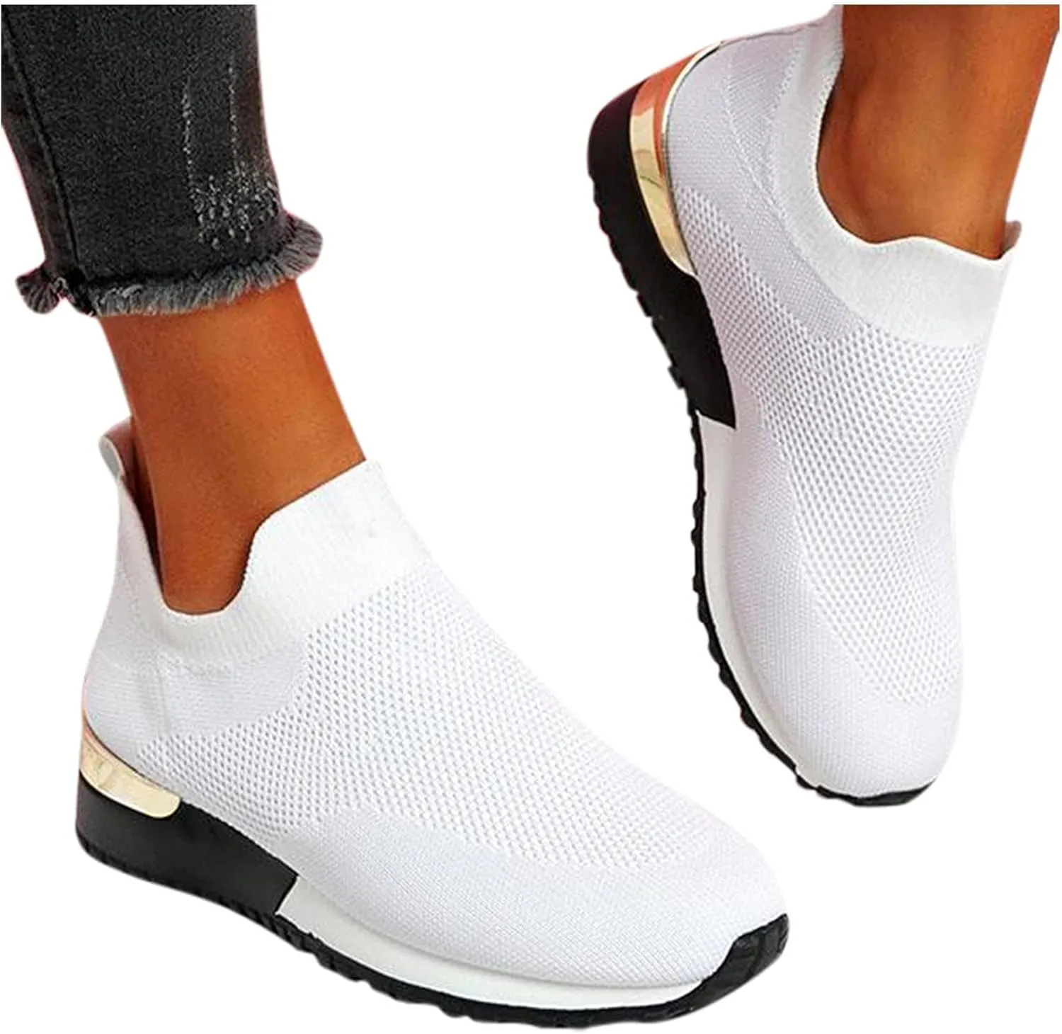 SBGMoSJ Womens Walking Shoes Slip On Sneakers Zapatos Confortables para Mujer Mayor Women's Black Tennis Shoes Size 7.5 Gym Shoes for Women Workout Indoor Cycling Shoes Women Size 5