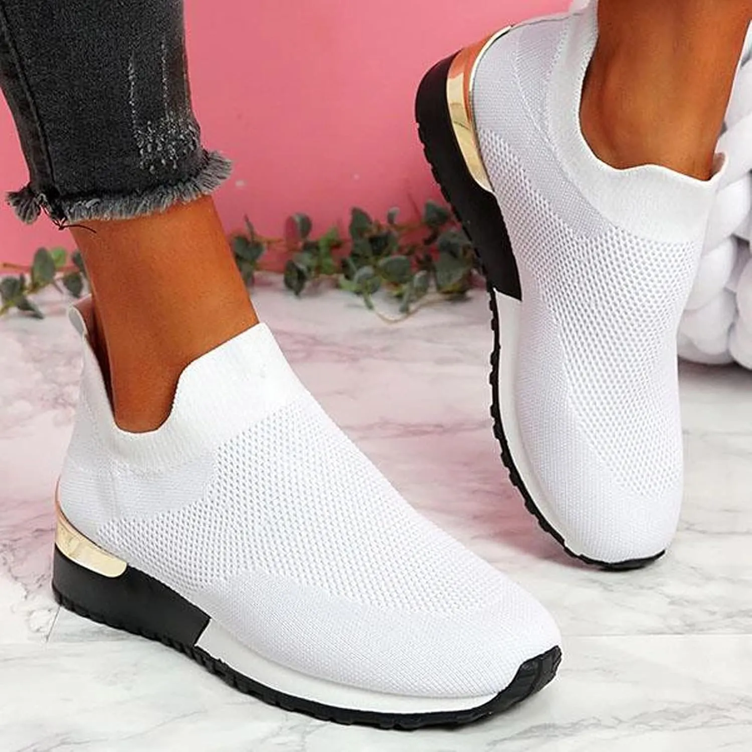 SBGMoSJ Womens Walking Shoes Slip On Sneakers Zapatos Confortables para Mujer Mayor Women's Black Tennis Shoes Size 7.5 Gym Shoes for Women Workout Indoor Cycling Shoes Women Size 5