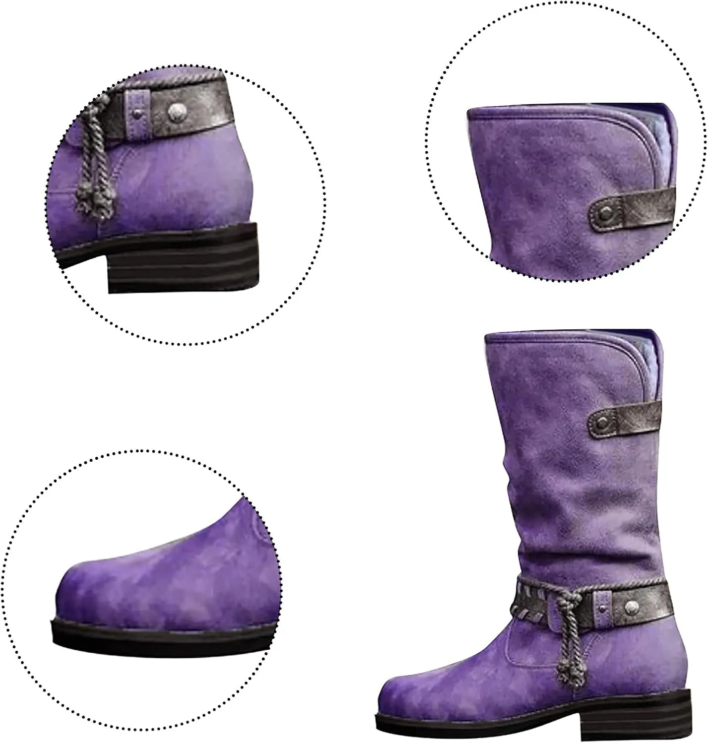 Shije Womens Snow Boots Belt Buckle Warm Waterproof Boots Leather Lace Up Side Zip Strap Buckle Winter Mid Calf Boots Warm Home Snow Boots
