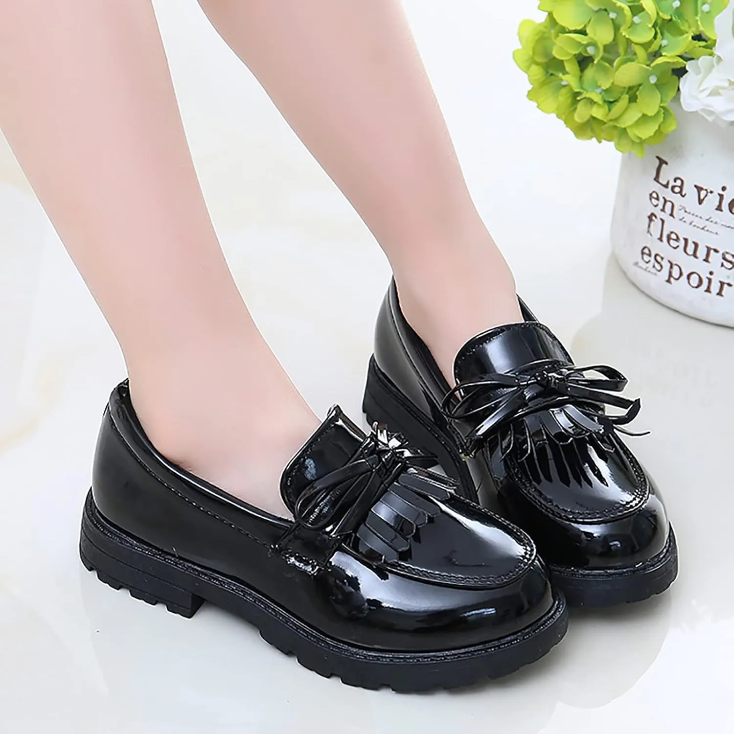 Shoes for Size 3 Girls Slip On Leather Loafer Tassel Bow Flats School Dress Shoes for Girls Toddler Boy Shoe