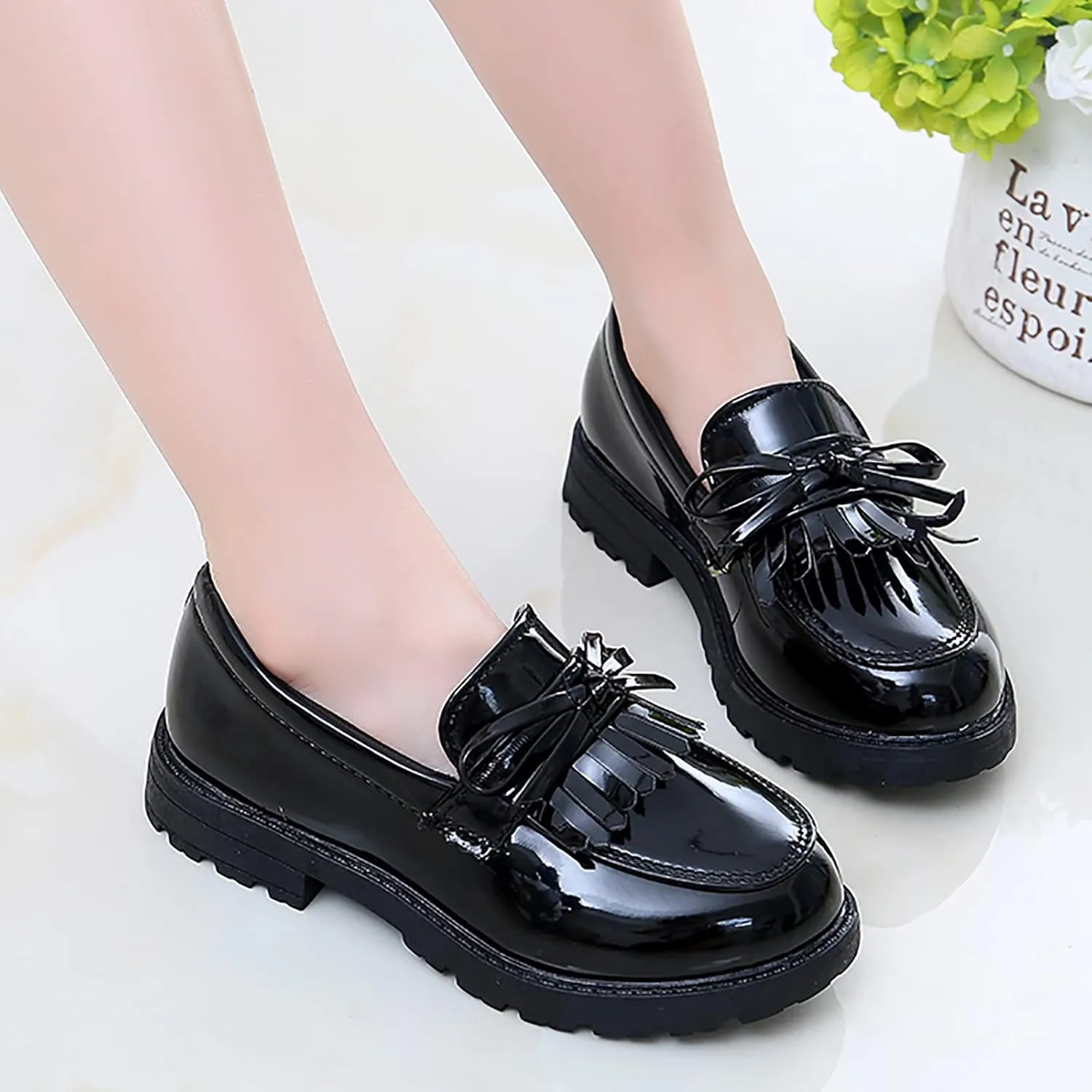 Shoes for Size 3 Girls Slip On Leather Loafer Tassel Bow Flats School Dress Shoes for Girls Toddler Boy Shoe