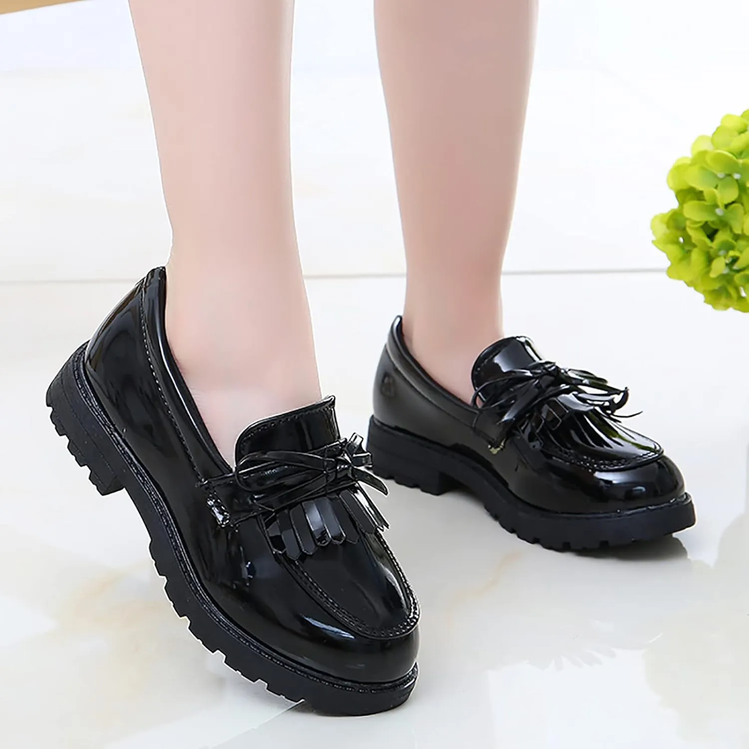 Shoes for Size 3 Girls Slip On Leather Loafer Tassel Bow Flats School Dress Shoes for Girls Toddler Boy Shoe