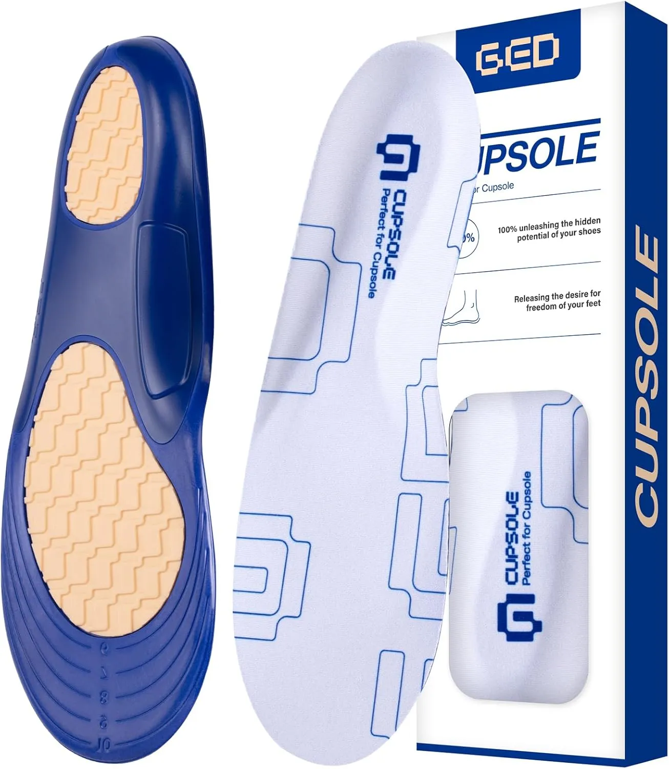 Skateboarding Shoe Insoles for Men, GED Sports Inserts for Skate Sneakers and Athletic Activity, Orthotic Insoles for Stability, Cushioning, Shock Absorbing, Arch Support, Protection （US 9-9.5）