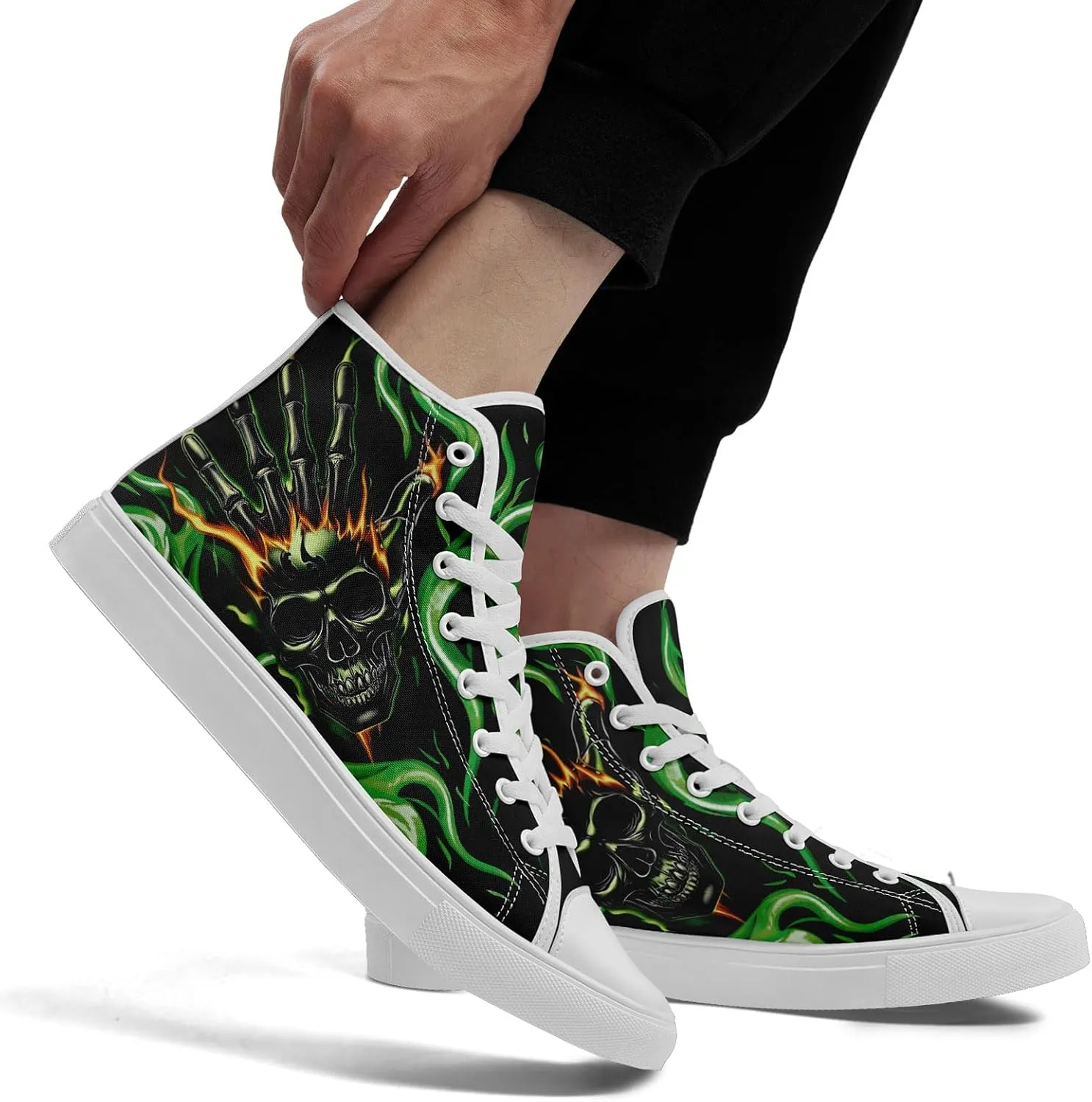 Skull Canvas Shoes High Tops Sneaker Lace Up Casual Walking Shoes Fashion Tennis Shoes