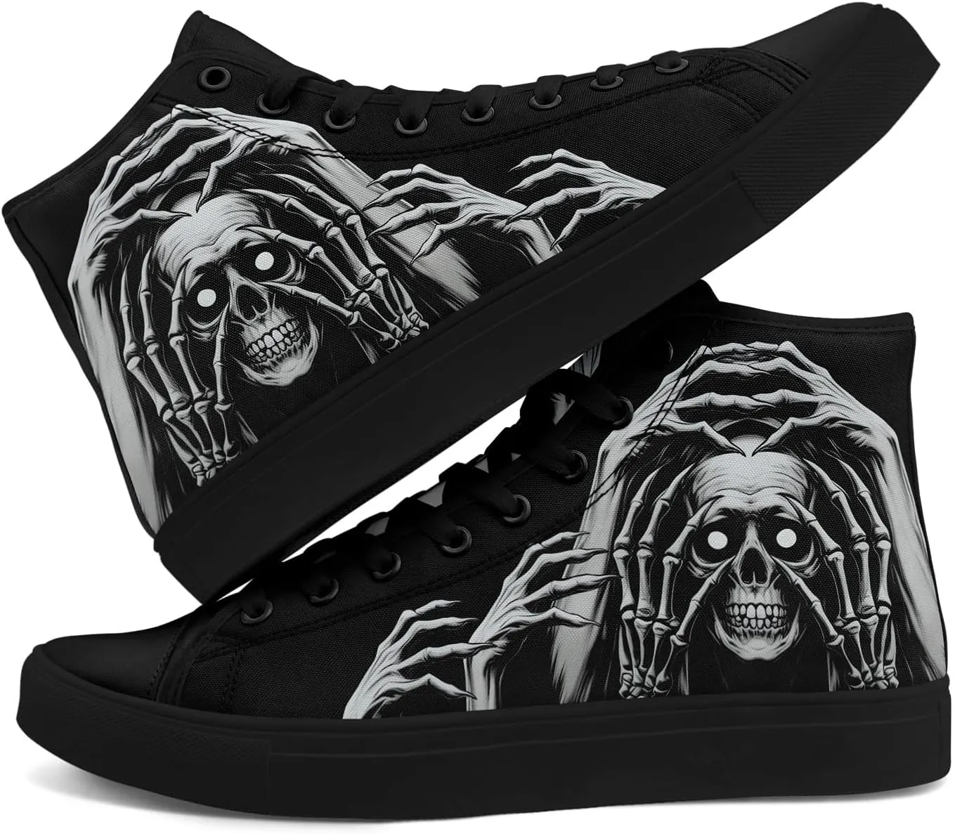 Skull Canvas Shoes High Tops Sneaker Lace Up Casual Walking Shoes Fashion Tennis Shoes