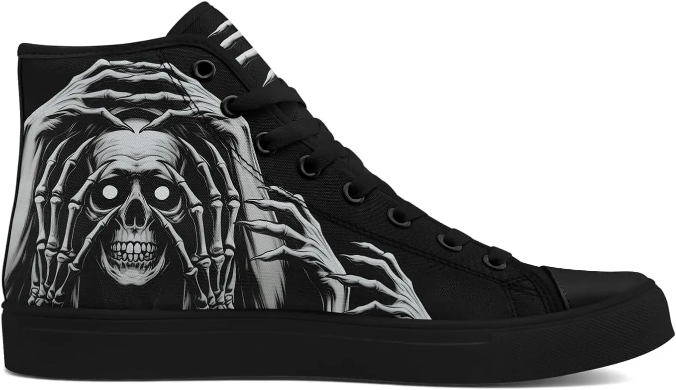 Skull Canvas Shoes High Tops Sneaker Lace Up Casual Walking Shoes Fashion Tennis Shoes